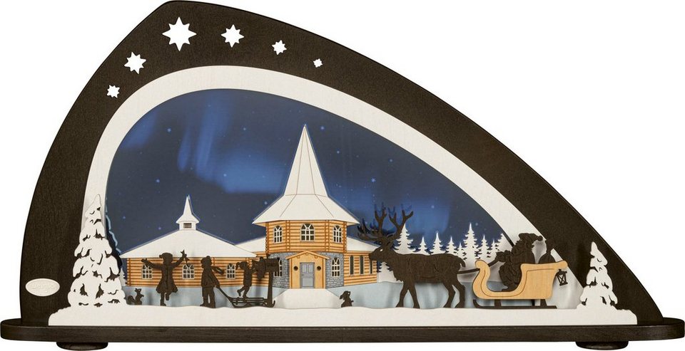 Weigla LED Schwibbogen Weihnachten unterm Polarlicht, Höhe ca. 33,8 cm (1- tlg), Weihnachtsdeko aus dem Erzgebirge, Deko fürs Fenster, aus Holz