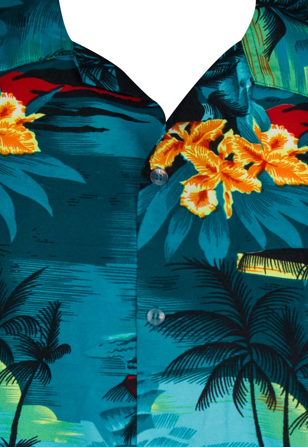 King Kameha Hawaiihemd Surf Funky Hawaii-Hemd Herren Kurzarm Front-Tasche Sommerhemd