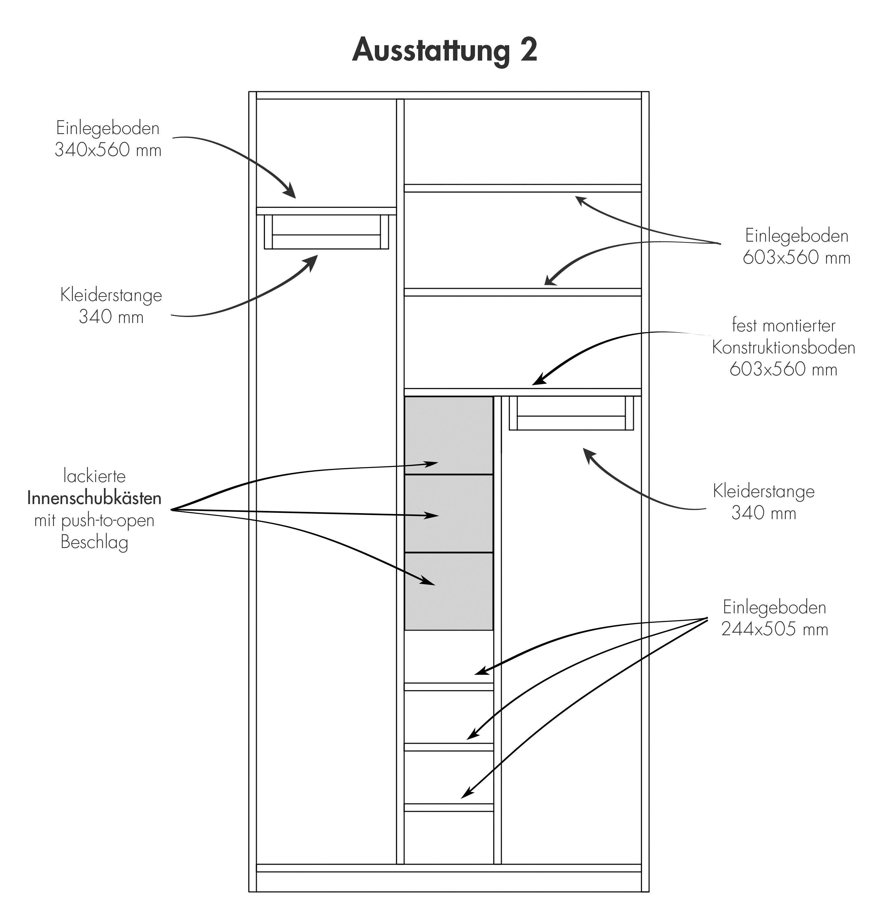 3 SMALL Inklusive 2 Ausstattung Nr. innenliegenden LIVING PLANE 2 Müller Kleiderschrank Kleiderstangen und Schubladen