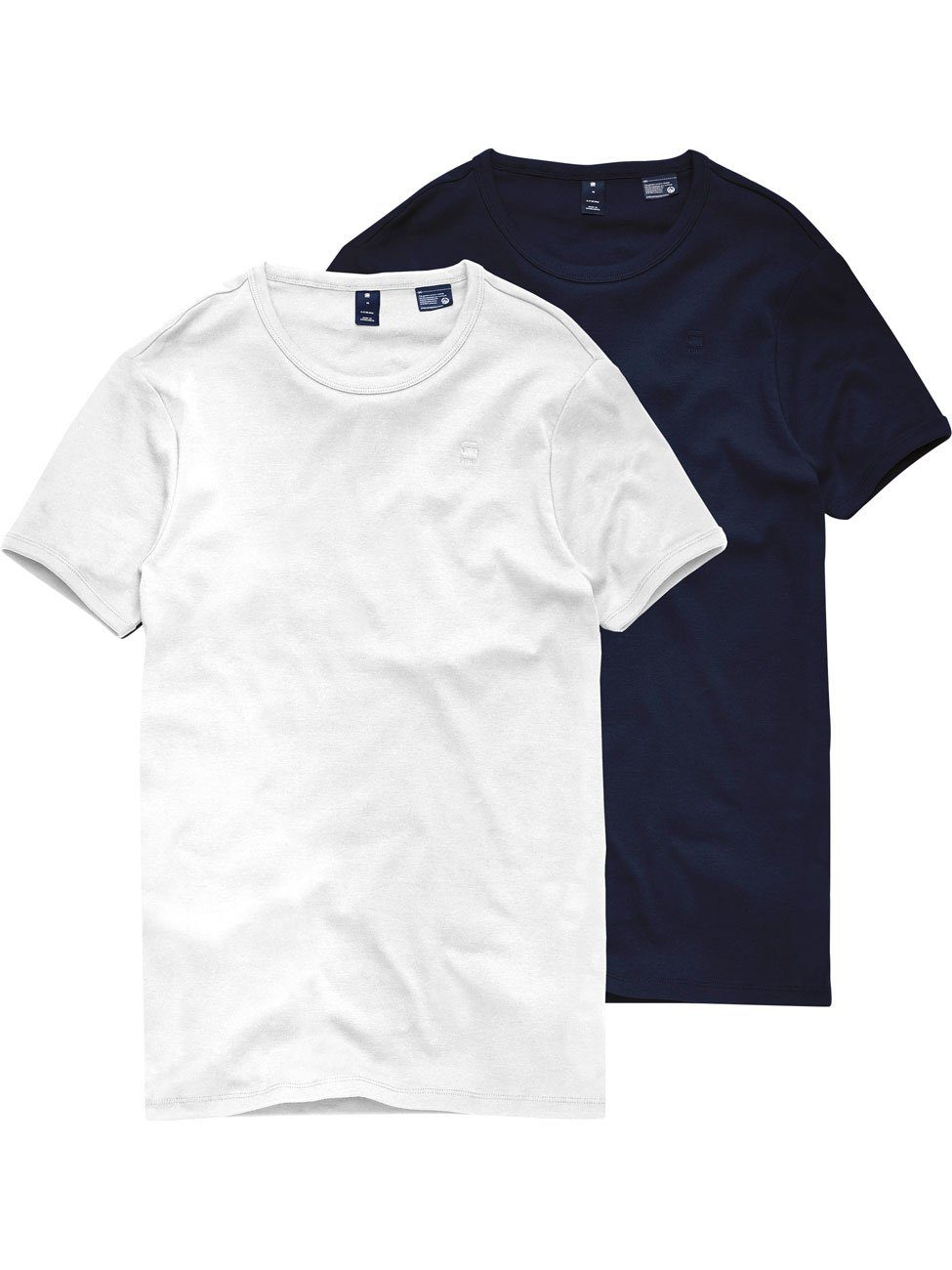 G-Star RAW T-Shirt 2er Pack Basic (1-tlg) aus 100% Baumwolle White / Mazarine Blue 3369