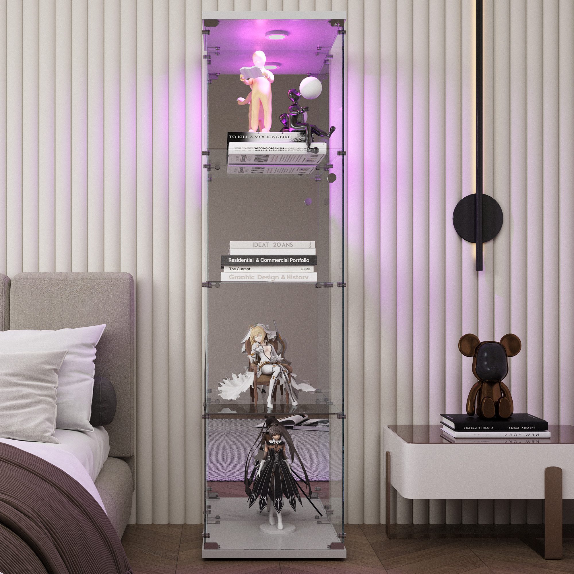 Furnishings Home Glasvitrine Vitrine Doppeltür Hoch Eckvitrine, Mit Sicherheitsschloss (Größe:42 x 36 x 164 cm, 1 tlg) Standvitrine, Mit LED-Beleuchtung, perfek – Bild 4 von 5