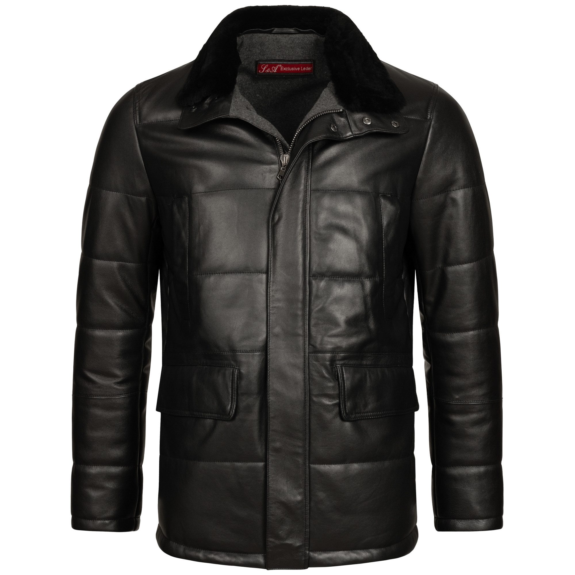 S&A Ledermoden Lederjacke Aaron abnehmbarer Lammfellkragen