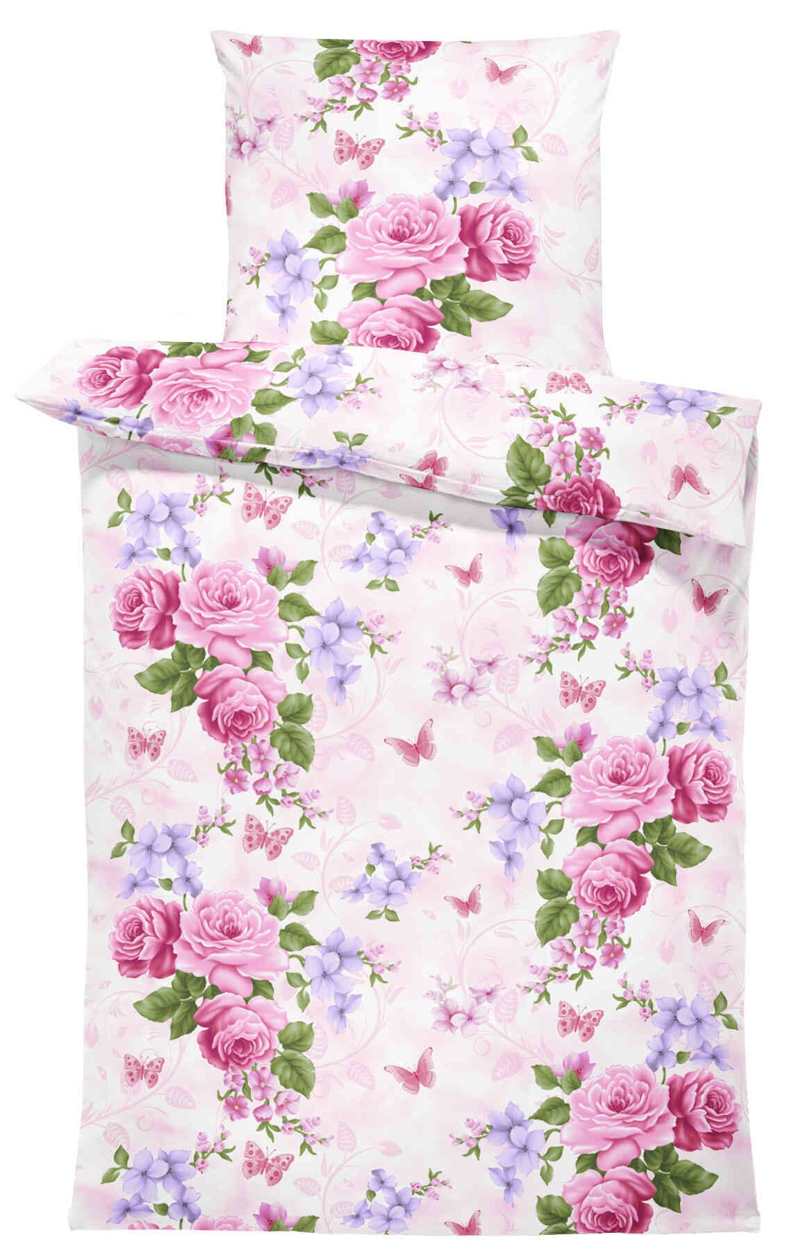 One Home Bettwäsche Schmetterlinge lieben Blumen, Mikrofaser, 2 teilig, floral und geblümt, Übergröße