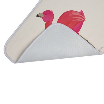 Badematte Flamingo Stolz - Weiß - Geschenk, Badezimmerteppich, Duschteppich, Ba Mr. & Mrs. Panda, Höhe 1 mm, 100% Polyester, rechteckig, Anti-Rutsch Sicherheit