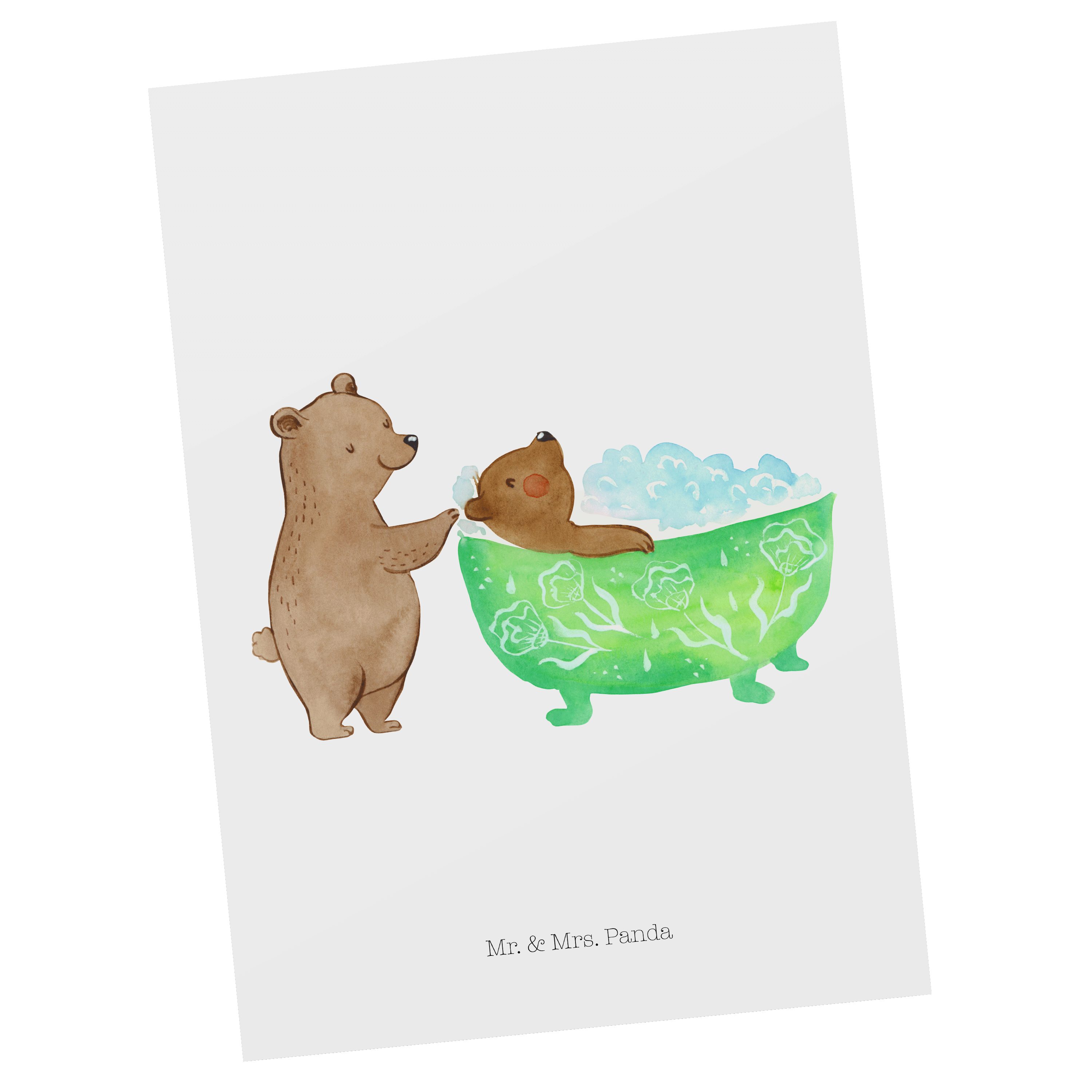 Mr. & Mrs. Panda Postkarte Oma badet - Weiß - Geschenk, Opa, Wellness, Familie, Dankeskarte, Ein
