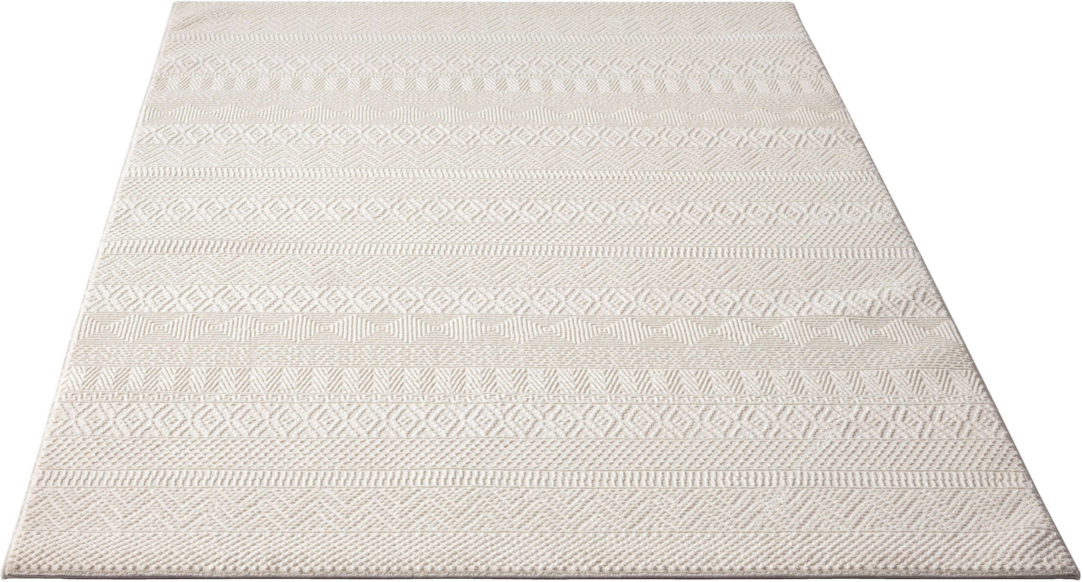 merinos Teppich Sign 1901, rechteckig, Höhe: 12 mm, Hoch Tief Struktur, Raute, 100% recyceltem Polyester, Wohnzimmer
