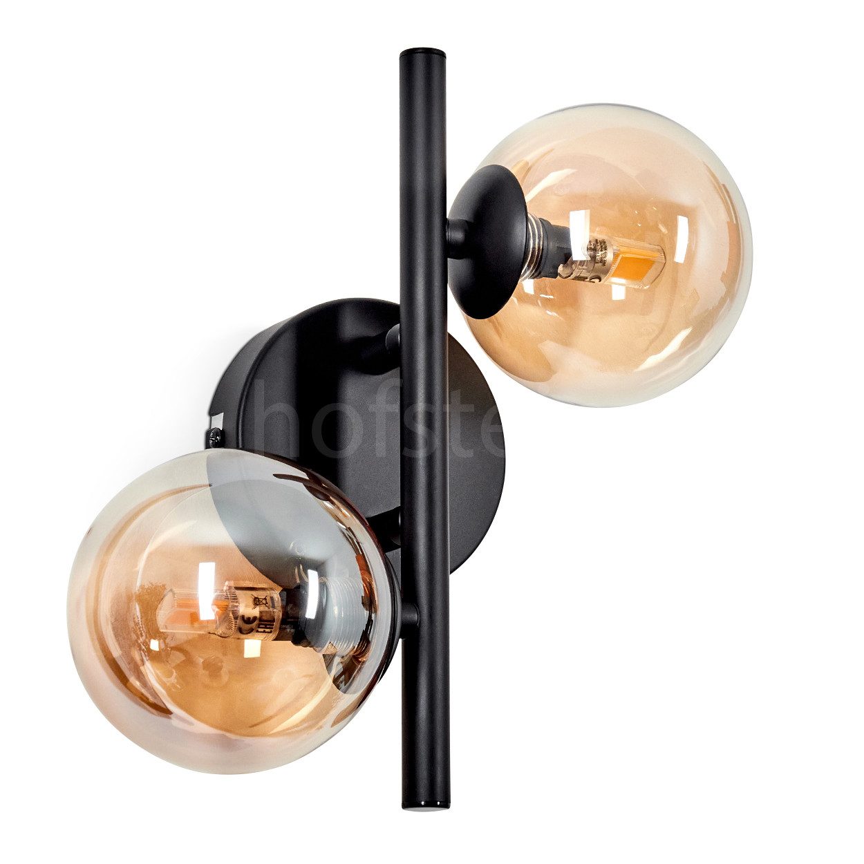 hofstein Wandleuchte Wandlampe aus Metall/Glas in Schwarz/Bernsteinfarben, günstig online kaufen