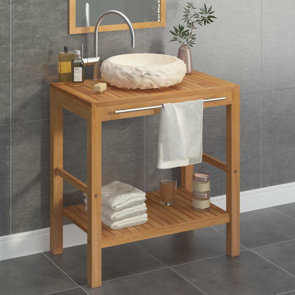 vidaXL Badezimmerspiegelschrank Waschtisch Massivholz mit Waschbecken Marmor Creme (1-St)
