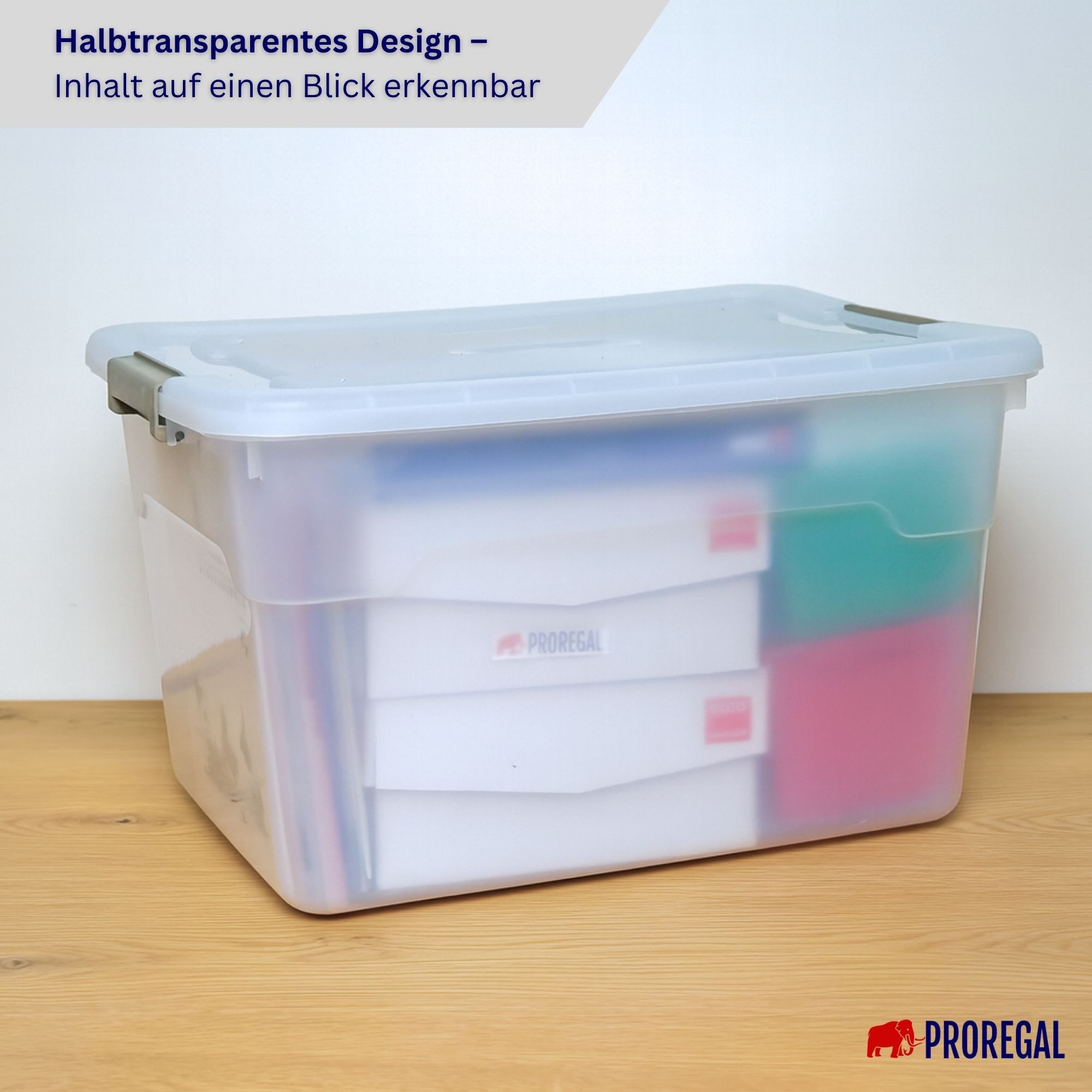 PROREGAL® Aufbewahrungsbox mit Deckel 30-60 Liter Kunststoff Transparent Stapelbar (6 St)