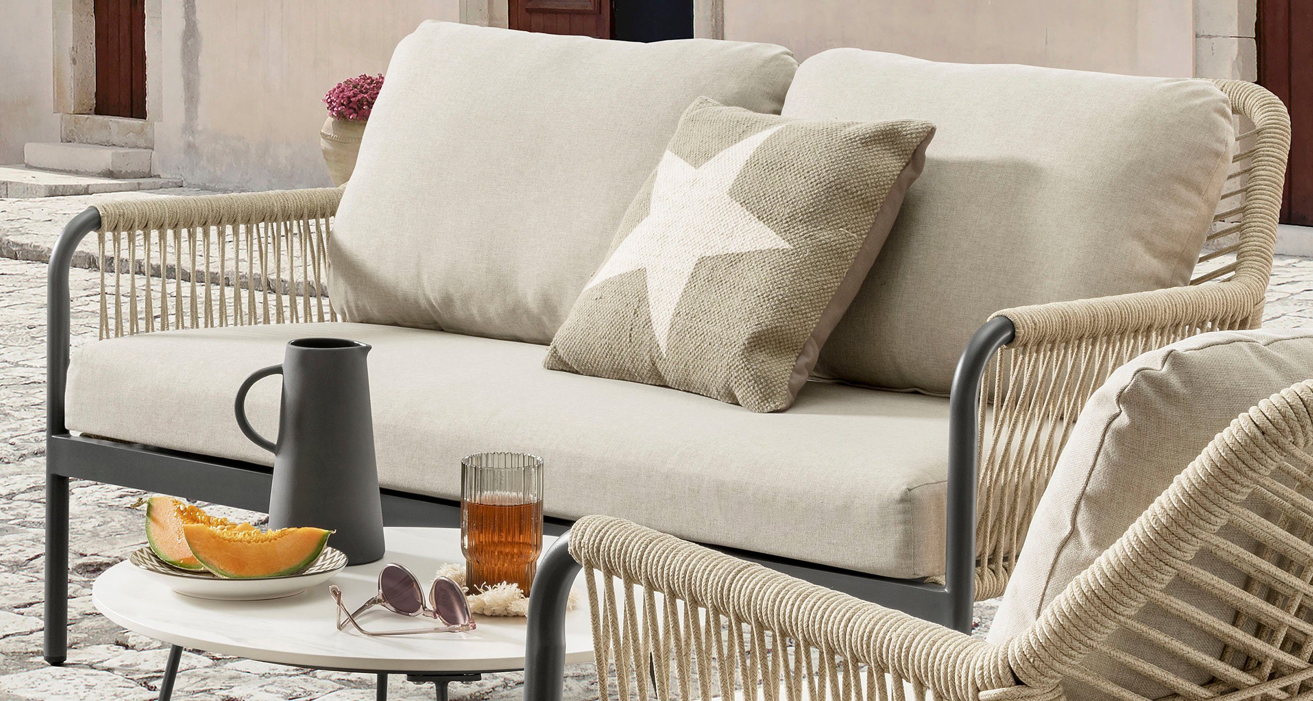 Tische Sofa, 2 60x40 u. ⌀ Sessel, Gartenlounge-Set 12-tlg), GENUA, cm, Destiny (Set, beige 2 40x50 ⌀ 1