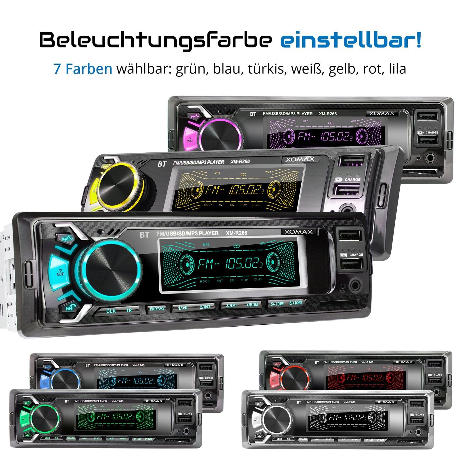 Bluetooth, XOMAX Autoradio mit IN, AUX XM-R266 USB, 2x DIN Autoradio SD, 1