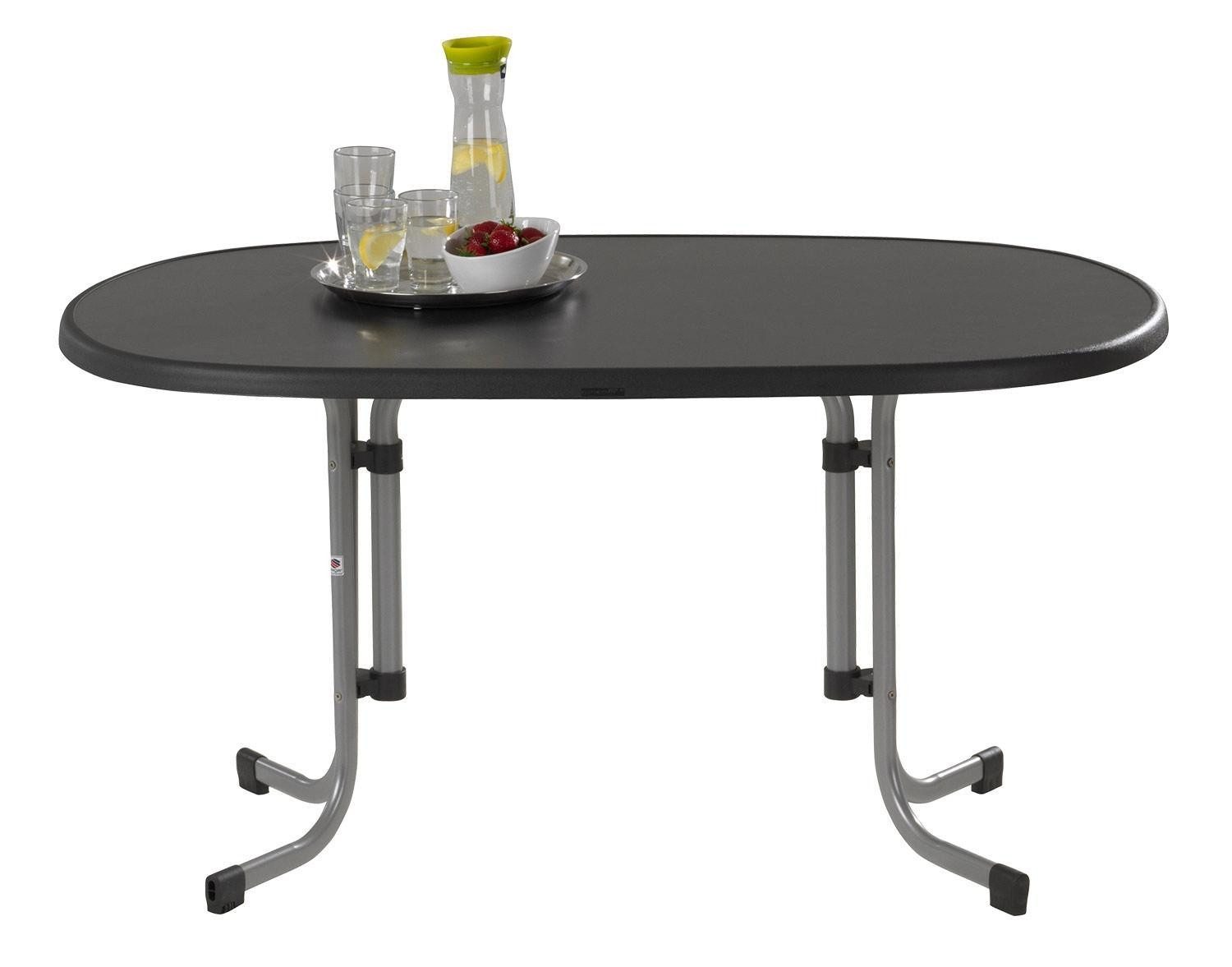 Sieger Gartenmöbel Gartentisch MECALIT, Klappbar, B 140 x T 90 cm, Graphitfarben, Schieferfarben, Metall, Tischplatte aus Mecalit