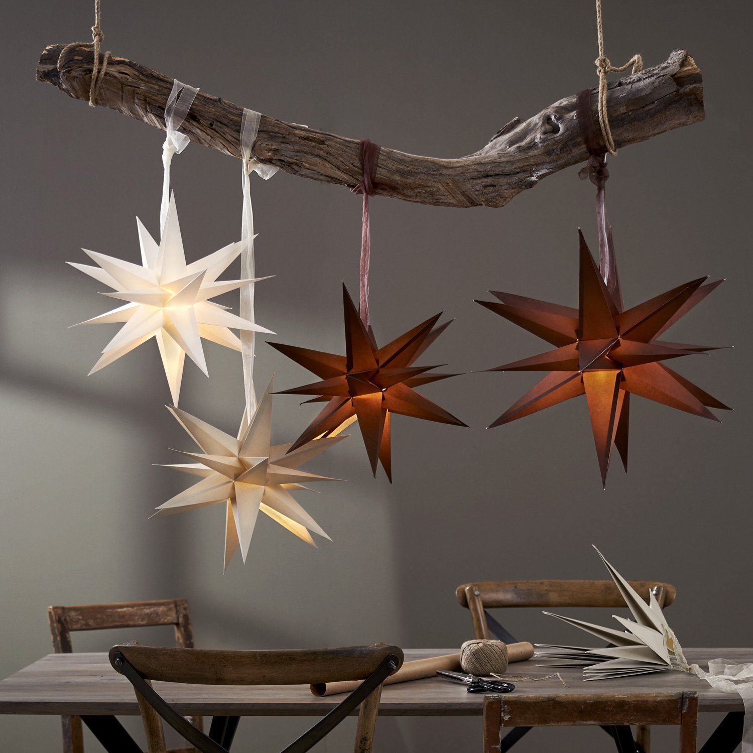 MARELIDA Papierstern Papierstern 3D Stern mit Band Weihnachtsstern Faltstern D: 35cm weiß