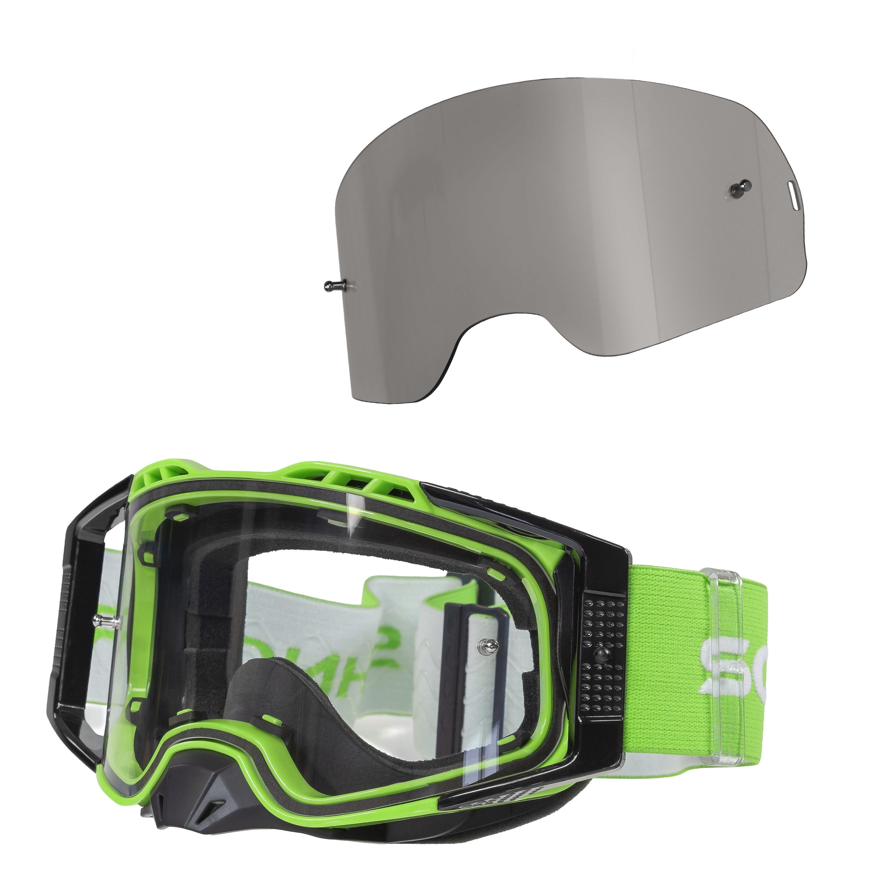 Sportbrille MX Pro Motocross Brille Anti-Fog Tear-Off Roll-Off Wechselglass silber