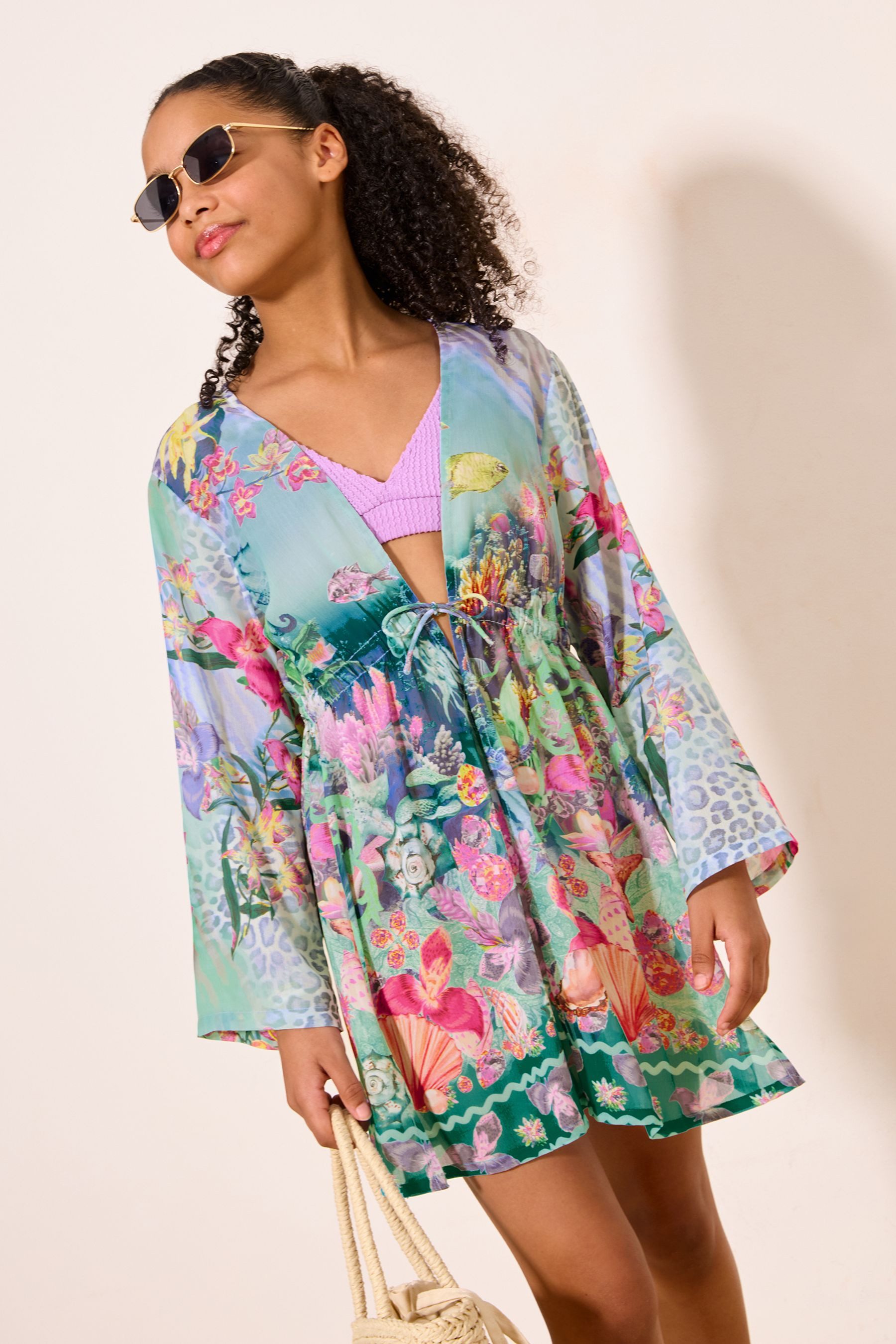 LIPSY Kaftan Lipsy Chiffon-Kaftan mit Meeres-Print (1-tlg)