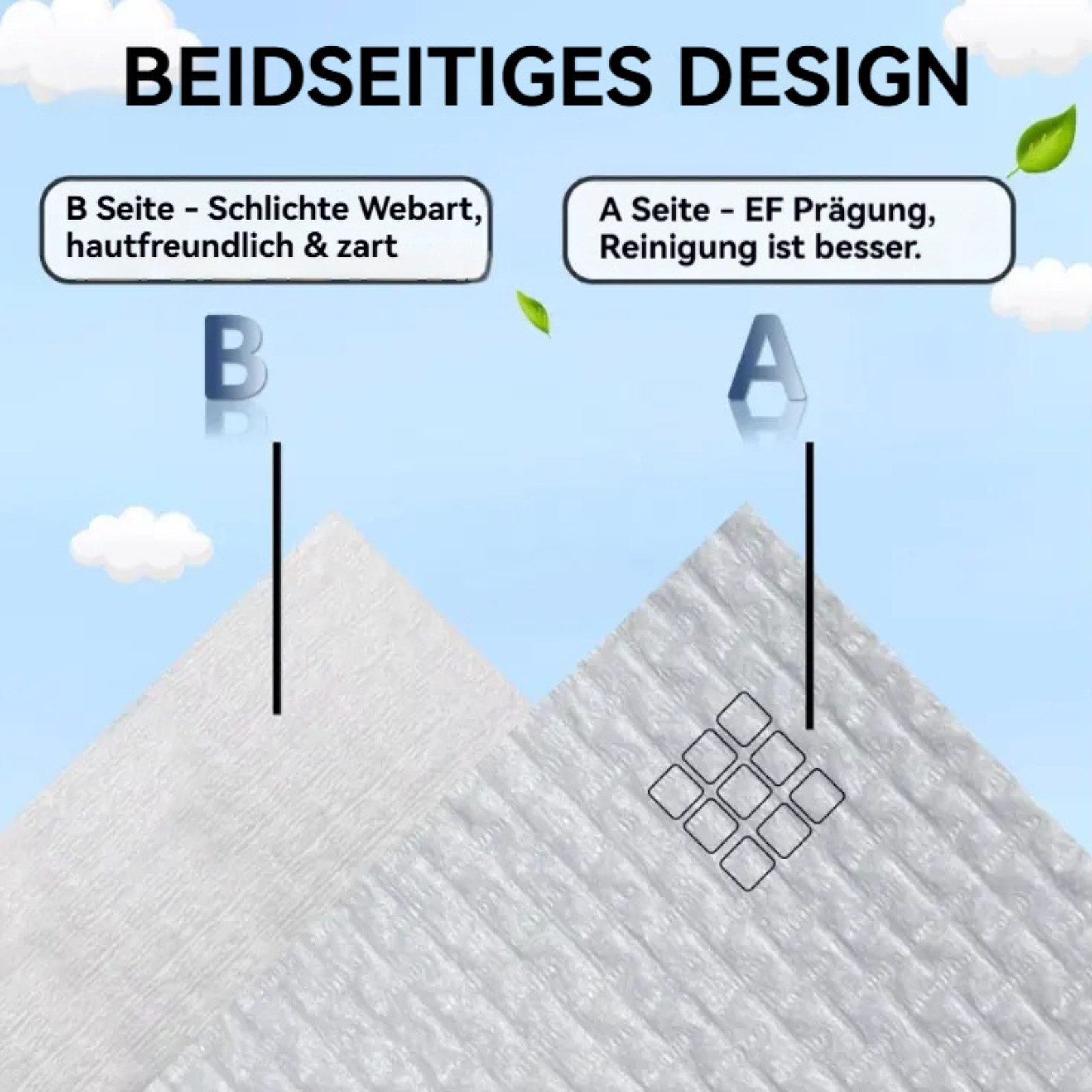 Tekoo Waschlappen Einmal-Gesichtstücher, 3er-Set (150 St) 80g/m², Biologisch Abbaubar, Viskose (Set, 1-St), Extra dick (80 g/m), Doppelseitige Textur, Biologisch abbaubar
