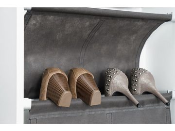 möbelando Schuhschrank Zeraphina mit Spiegel und 6 Schuhroste, Tür beidseitig montierbar für ca. 12 Paar Schuhe bis Größe 45 - Made in Germany - B x H x T ca. 50,5 x 181 x 22 cm
