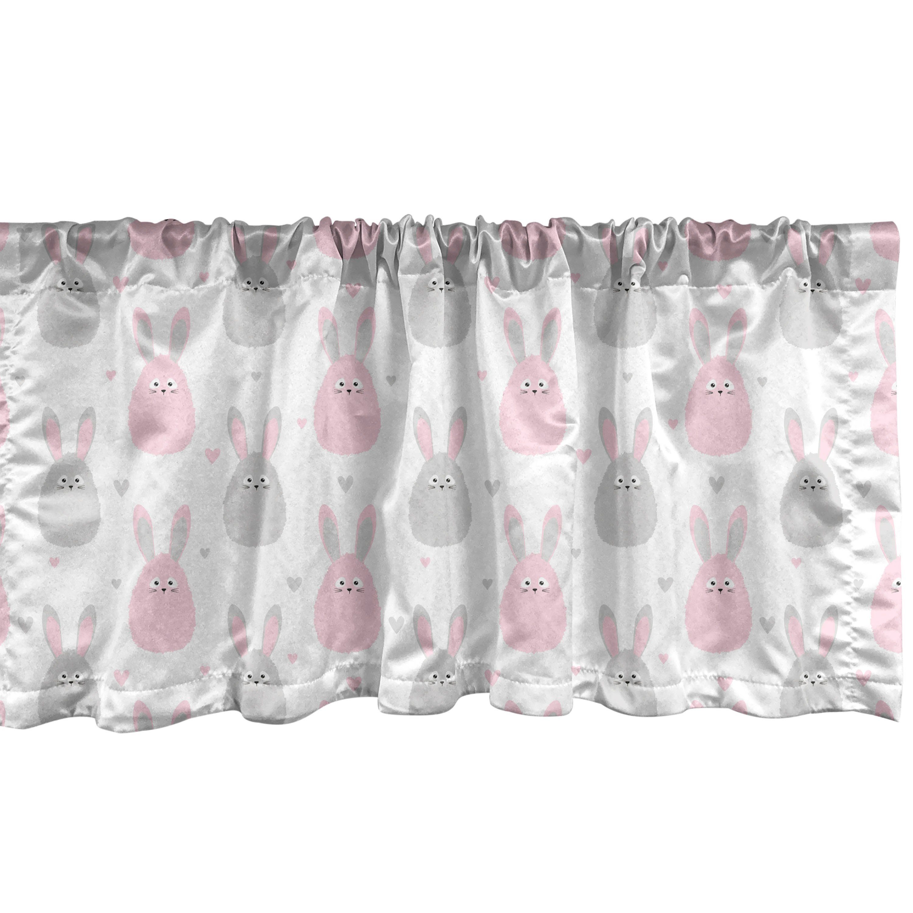 Scheibengardine Vorhang Volant für Küche Schlafzimmer Dekor mit Stangentasche, Abakuhaus, Microfaser, Hase Fluffy Baby-Kaninchen-Karikatur