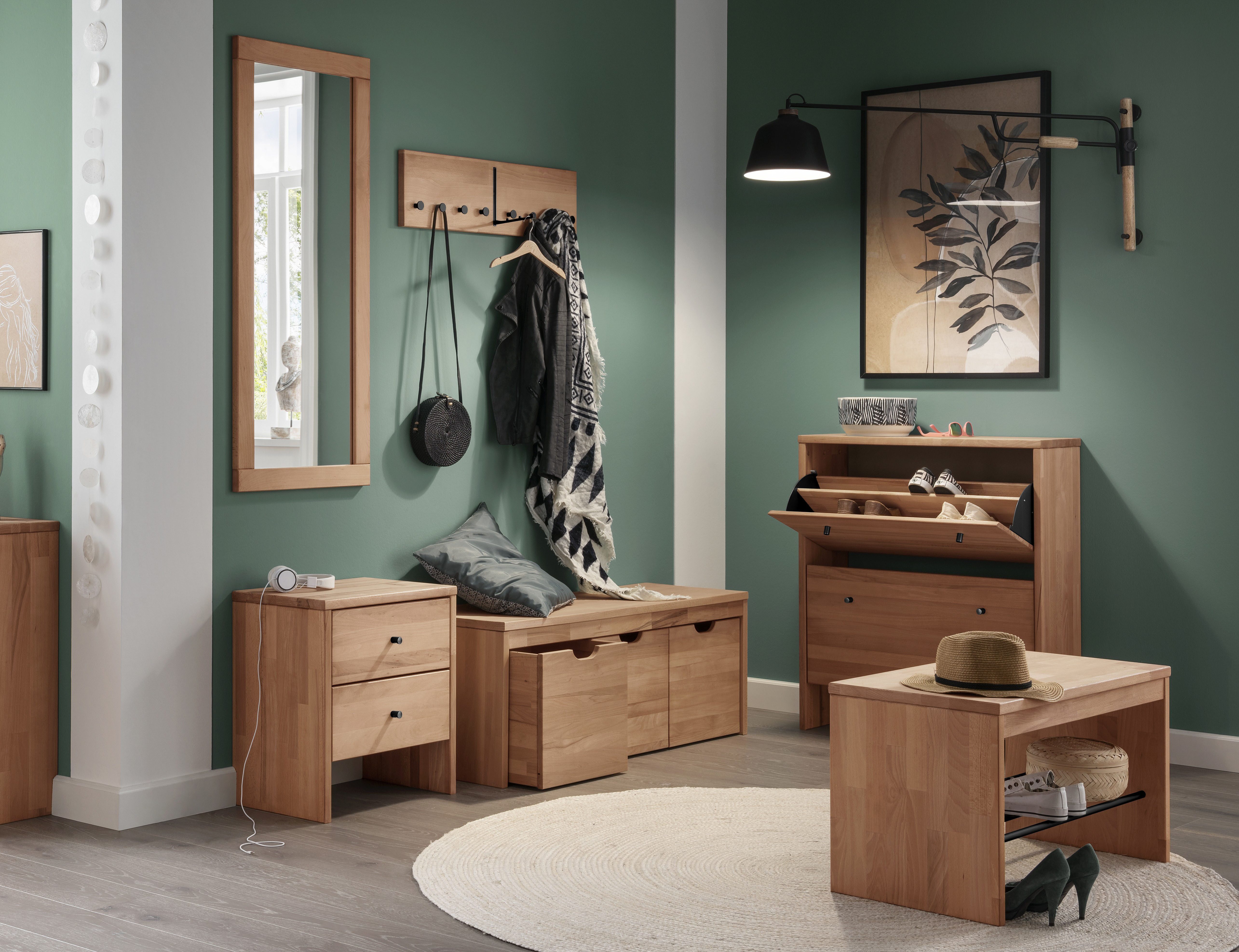 Home affaire Schuhbank Dura Schuhbank incl. Schubladen funktionell und stabil, Massivholz, Skandinavisches Design, Robust, stabil, FSC zertifiziert