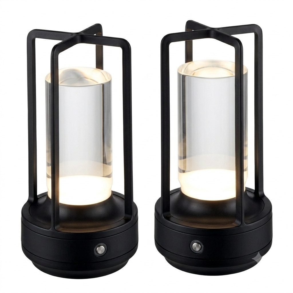 Home-trends24.de LED Tischleuchte Tischlampe Industrial schwarz USB Tischleuchte Garten Terrasse Deko, LED fest integriert