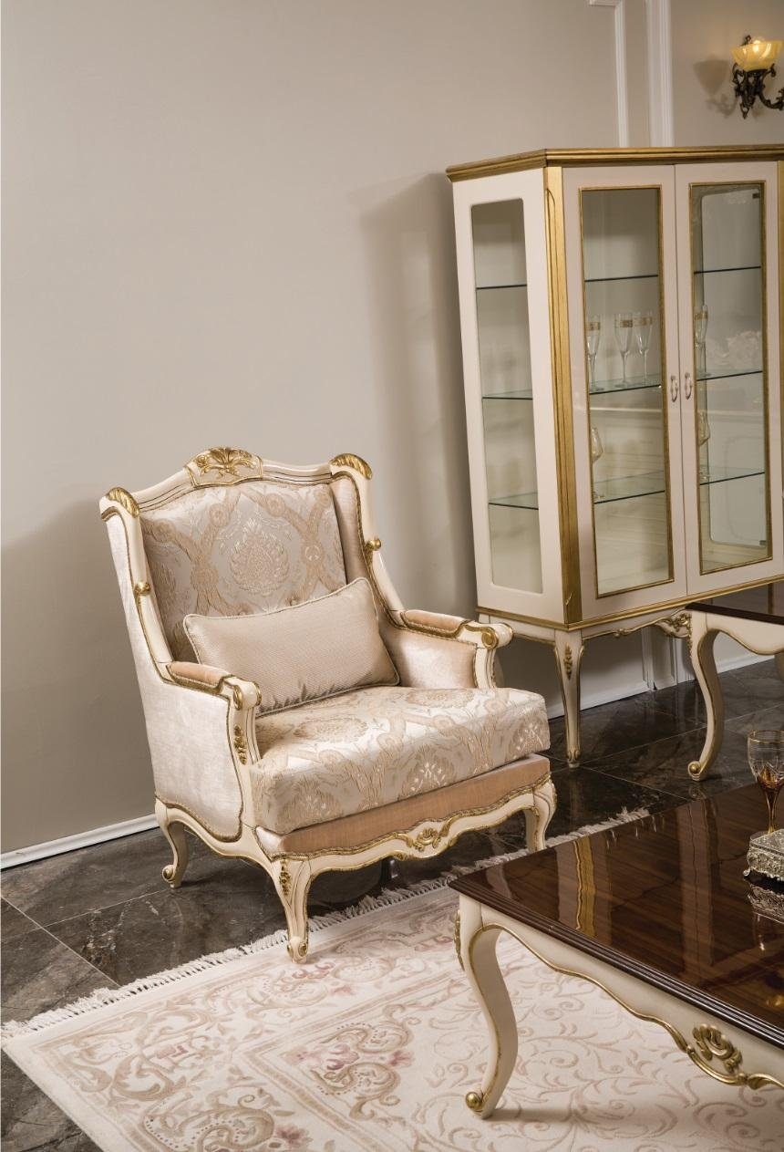 JVmoebel Sessel, Barock Sessel Gold Beige Sessel Einsitzer Klassische Stil Möbel