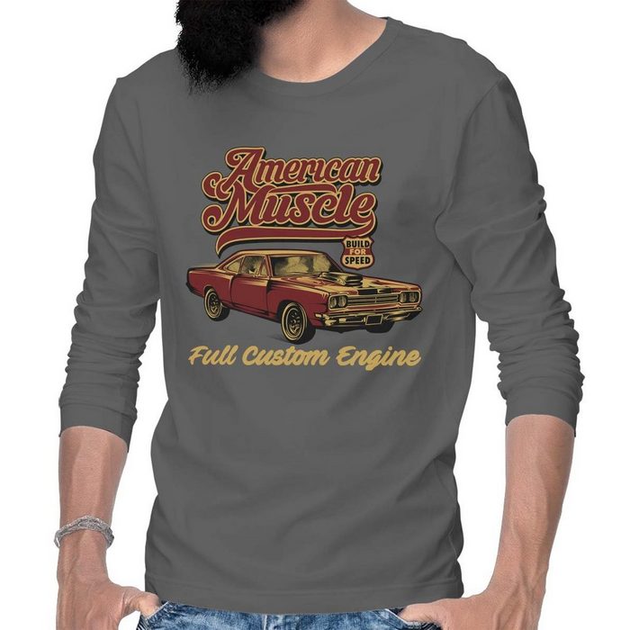 Rebel On Wheels Longsleeve Herren Langarm T-Shirt American Muscle Car Full Custom mit Auto / US-Car Motiv