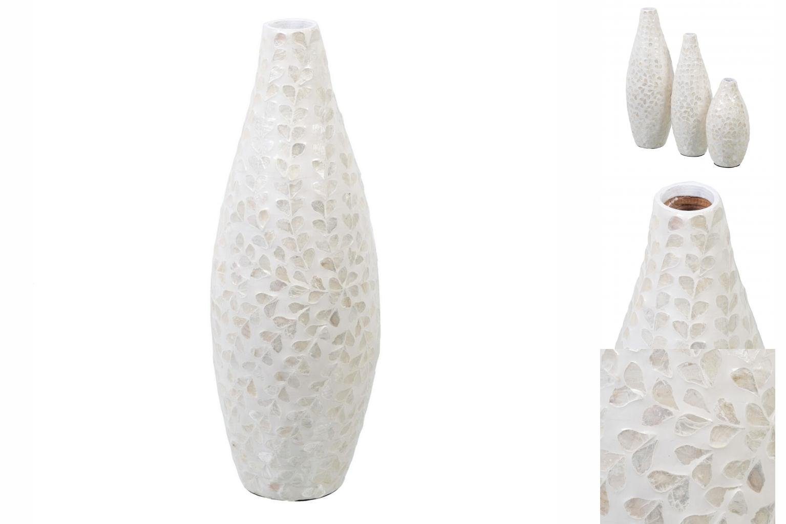 Bigbuy Dekovase Vase 18 x 18 x 52 cm Beige Perlmutt Holz MDF