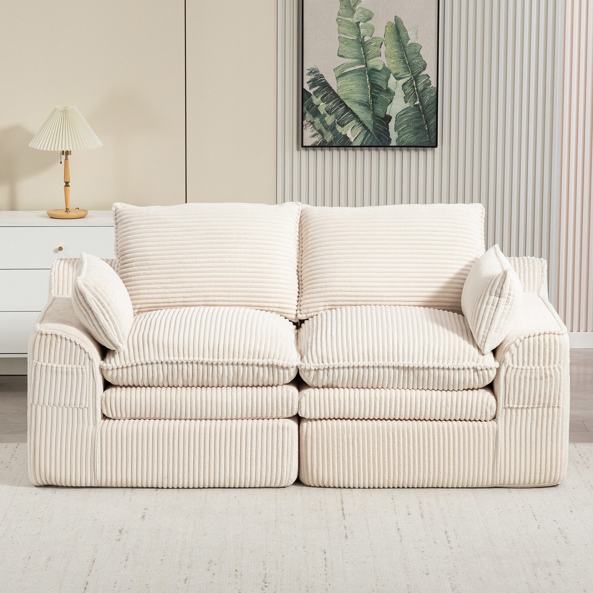 OKWISH Sofa Loungesofa, zwei unterschiedlich großen Seitentaschen, 3-lagigem Schaumstoff + Federkern