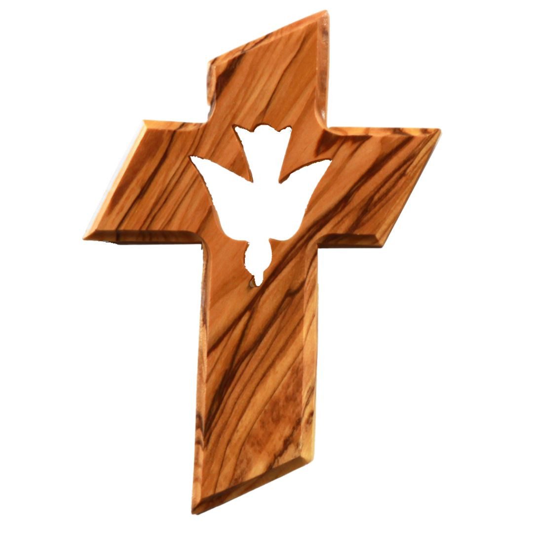 Kassis Dekoobjekt Kreuz mit dem Heiligen Geist aus Olivenholz, handgemacht, Holzdeko, umweltfreundlich, Naturprodukt, aus Bethlehem