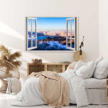 Sinus Art Leinwandbild Wandbild 120x80cm Fensterbild Gebirge über den Wolken Sonnenuntergang, (1 St)