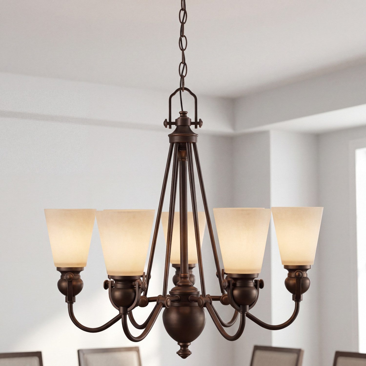 Licht-Erlebnisse Kronleuchter ANABELL 7, ohne Leuchtmittel, Bronze Beige Metall Glas 6-flammig E27 L:66 cm höhenverstellbar
