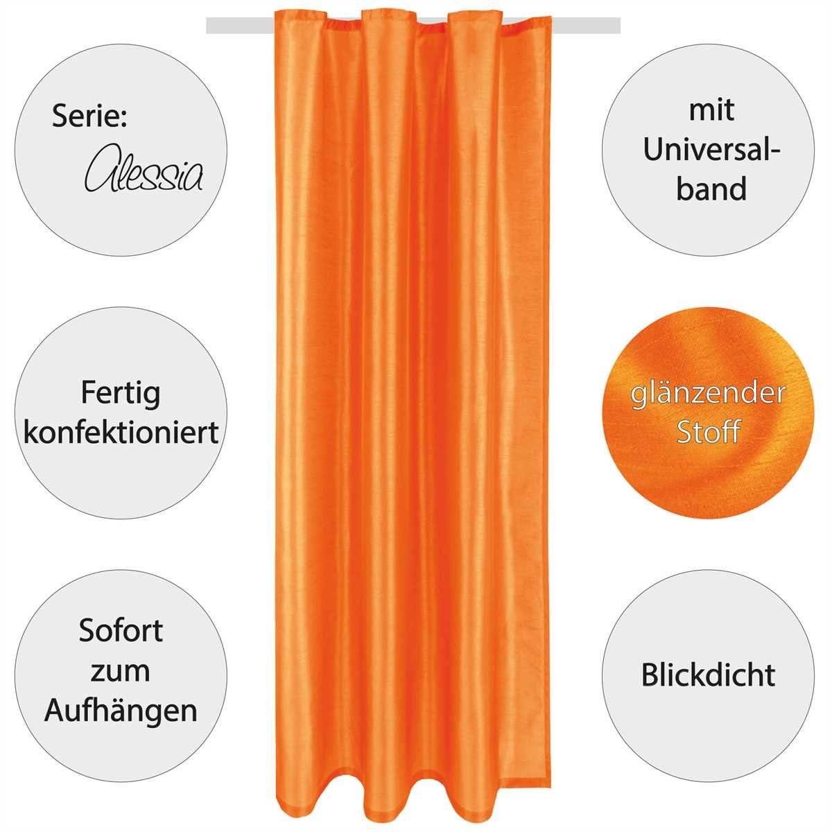 Blickdichter Universalband Vorhang, Fertiggardine Dekoschal St), Alessia / Orange Kräuselband, mit Farben Microfaser, blickdicht, vielen Größen (2 Arsvita, Schlaufen in und