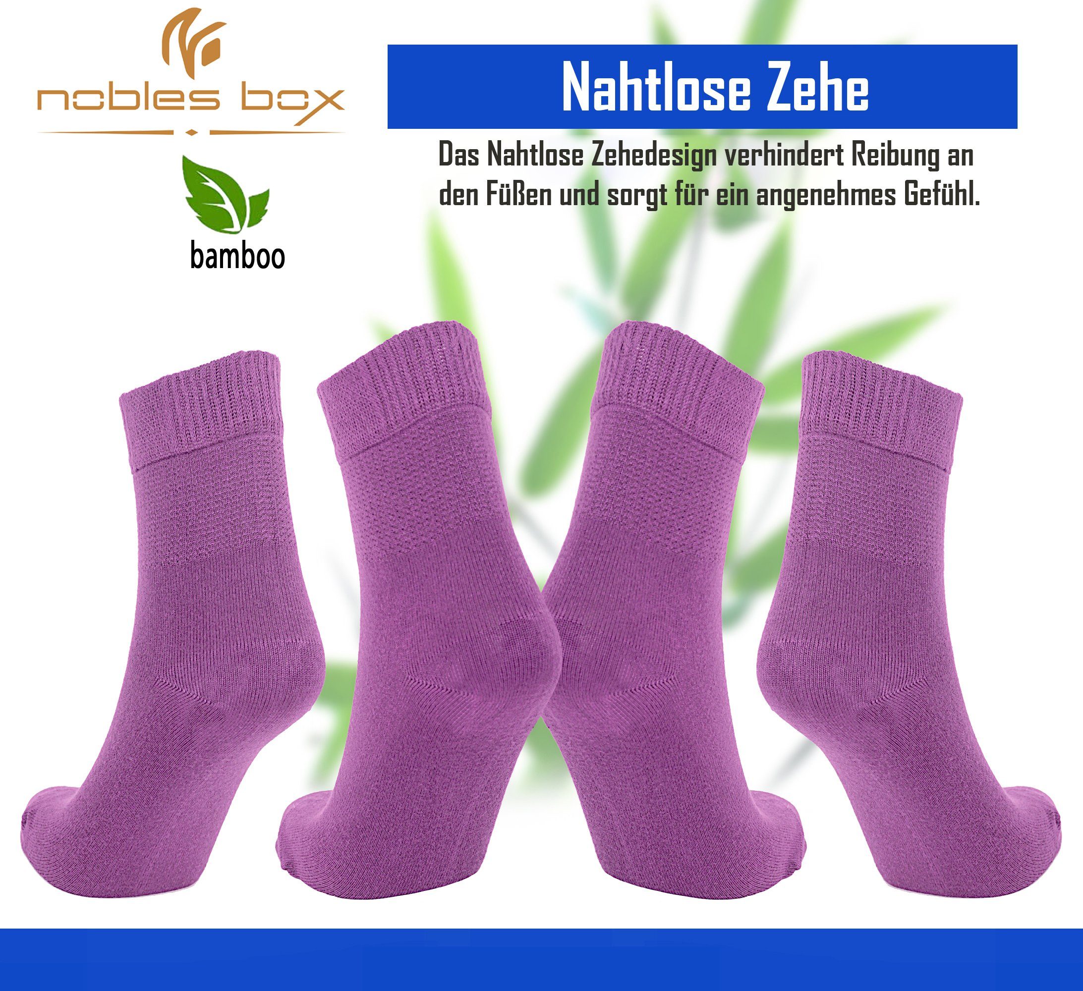 (Beutel, Diabetikersocken Bambussocken 4 Paar) Damensocken NoblesBox Violett