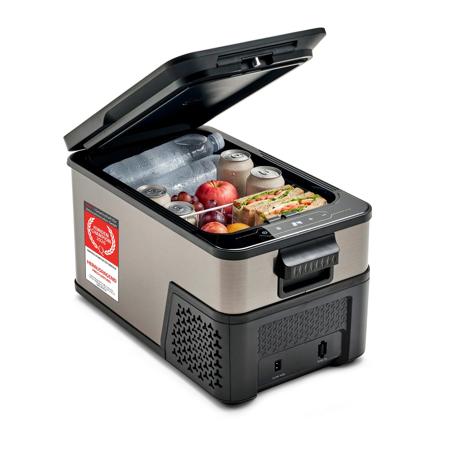 TZS FIRST AUSTRIA Elektrische Kühlbox Kompressor 21L, 12V /230V Anschluss, 12-V-Stecker fürs Auto, für Camping, Festivals, Reisen, mit Kühlfunktion