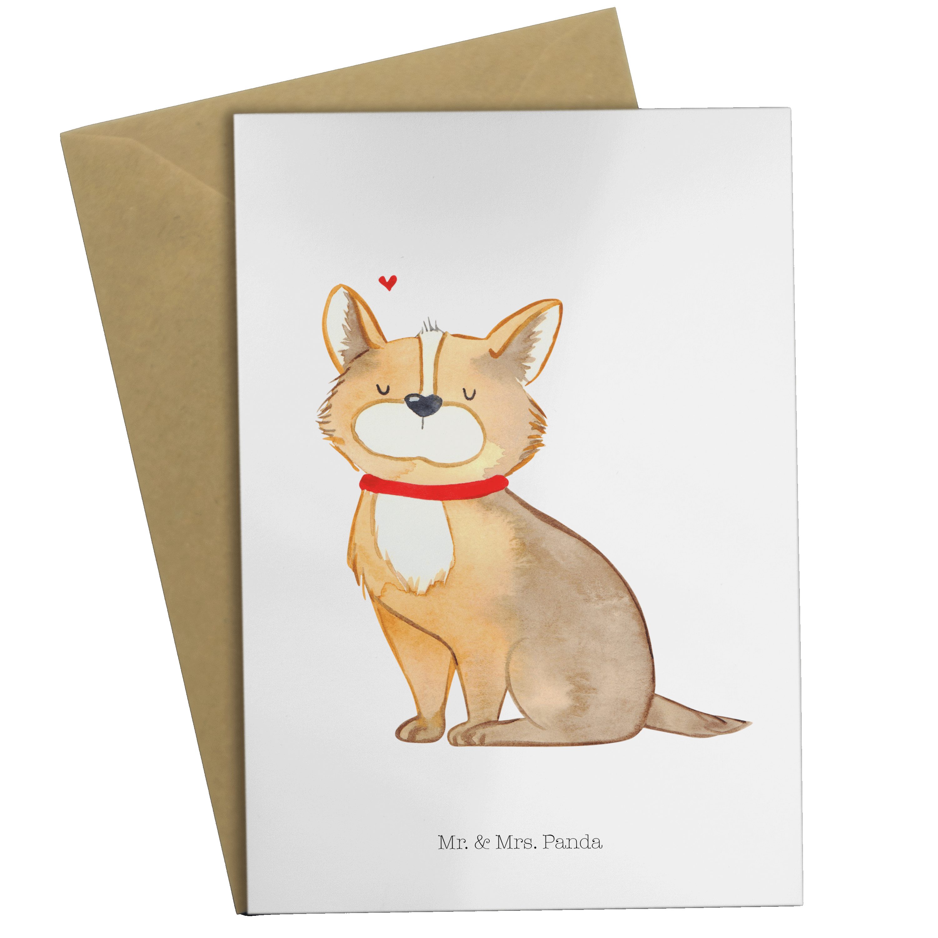 Mr. & Mrs. Panda Grußkarte Hundeglück - Weiß - Geschenk, Geburtstagskarte, Hochzeitskarte, Glück