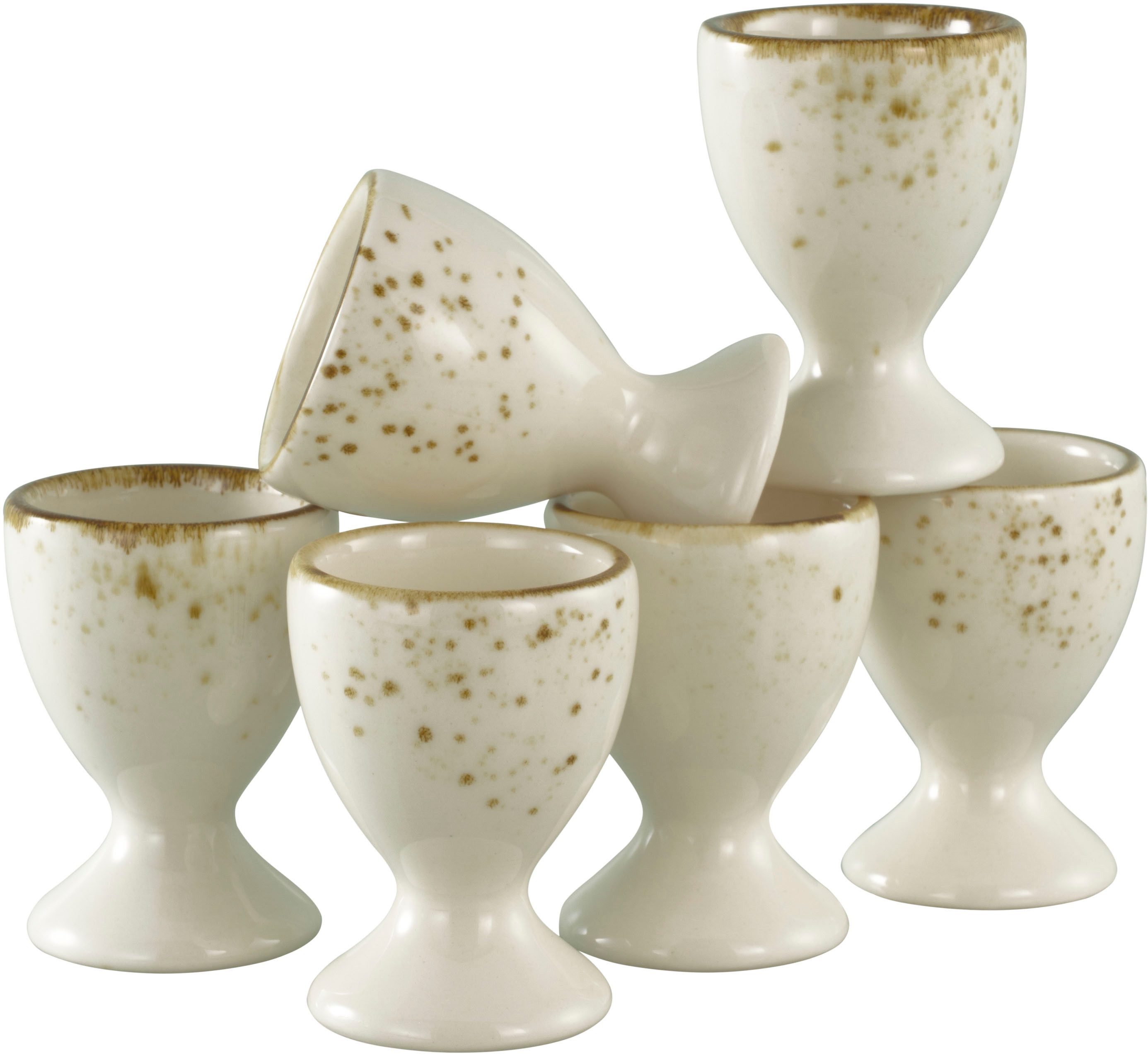 CreaTable Eierbecher Nature Collection Creme, 6-tlg., (Set, 6-tlg), Naturverbundenes Design, Einzigartige Oberfläche
