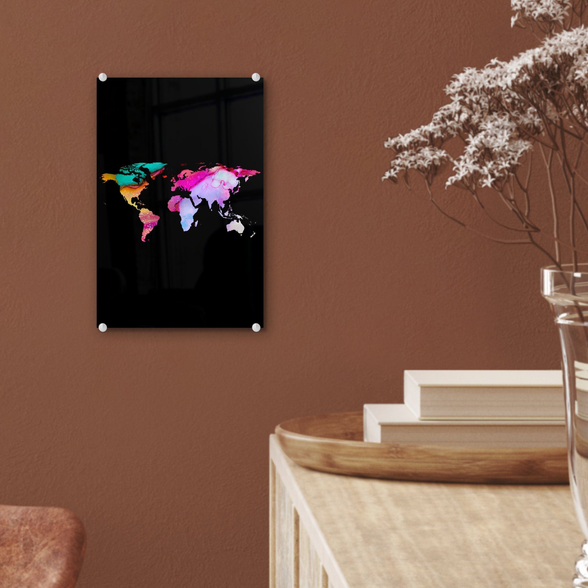 Acrylglasbild Farbe, Wandbild Foto Glas - Bilder St), Glas - Glasbilder Regenbogen - - MuchoWow auf Weltkarte auf (1 - Wanddekoration