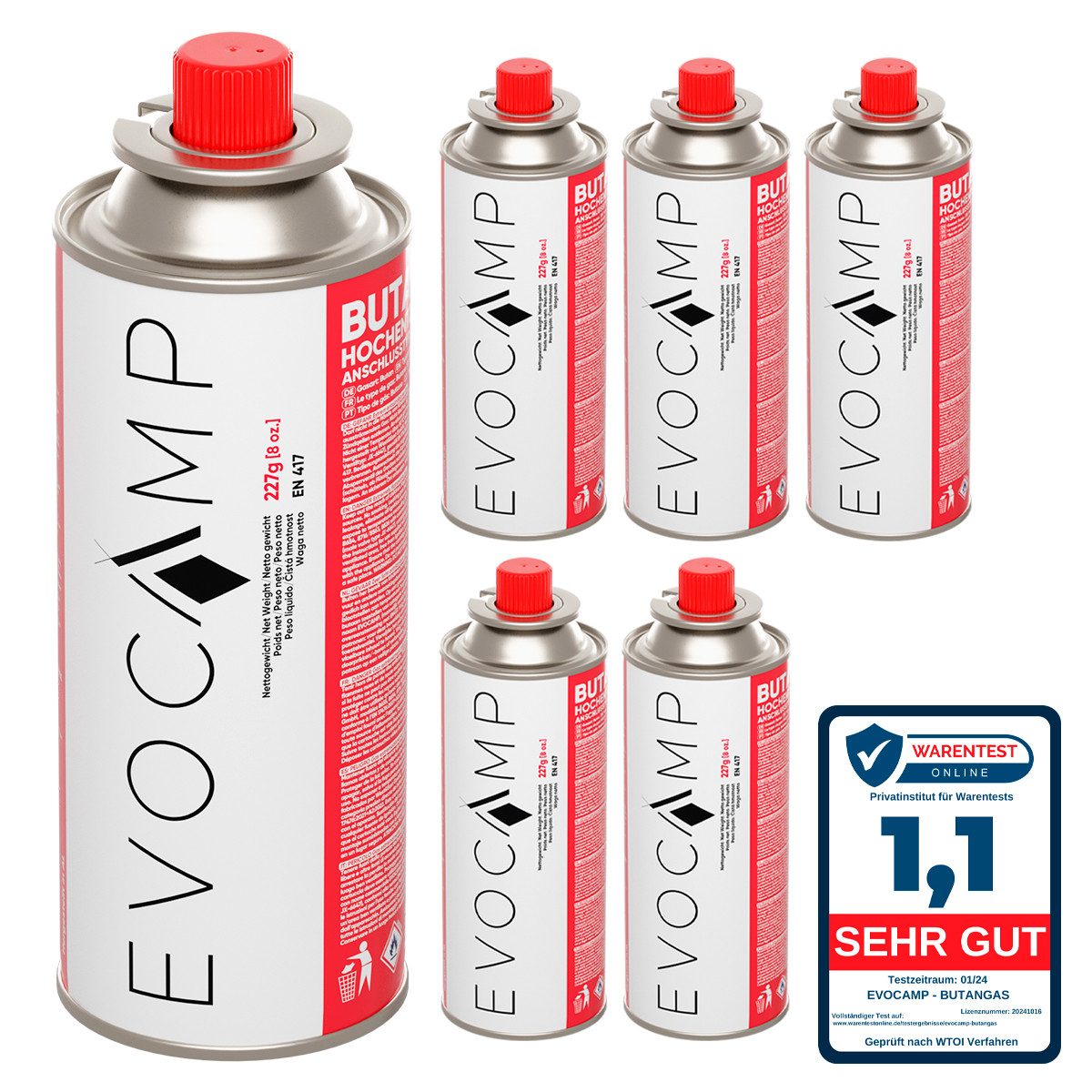 EVOCAMP Gaskartusche 6x Butankartuschen Typ MSF-1a 227g mit Bajonettventil, günstig online kaufen