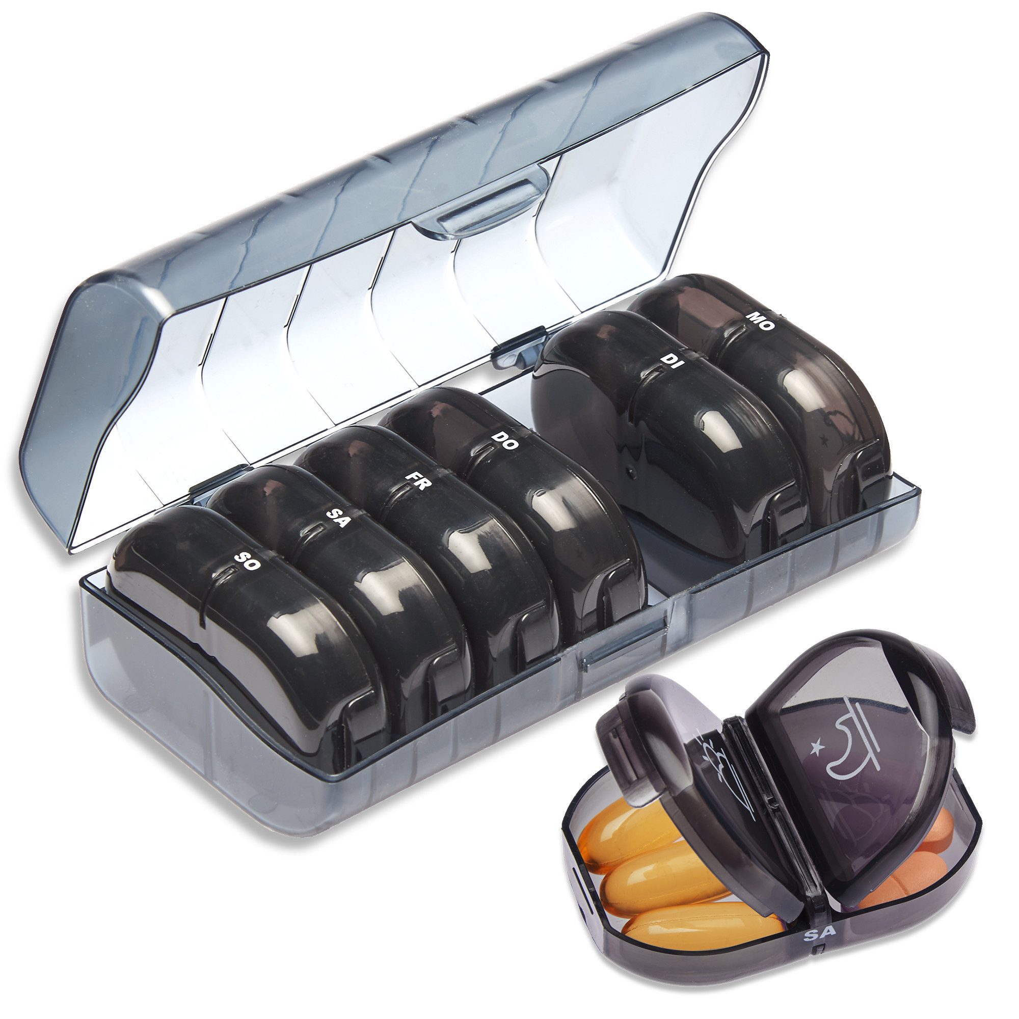 Smart-Planet Pillendose Tablettenbox 7 Tage Pillendose 2 Fächer Morgens Abends (1 St), BPA frei für unterwegs - Medikamenten Aufbewahrung