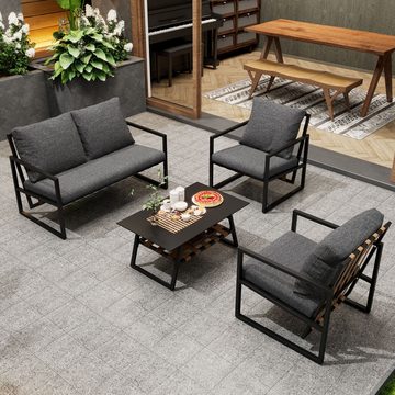 WISHDOR Gartenlounge-Set für 4 Personen, (1 Sofa, 2 Sessel, 1 Tisch), mit abnehmbarer und waschbarer Stoffbezug