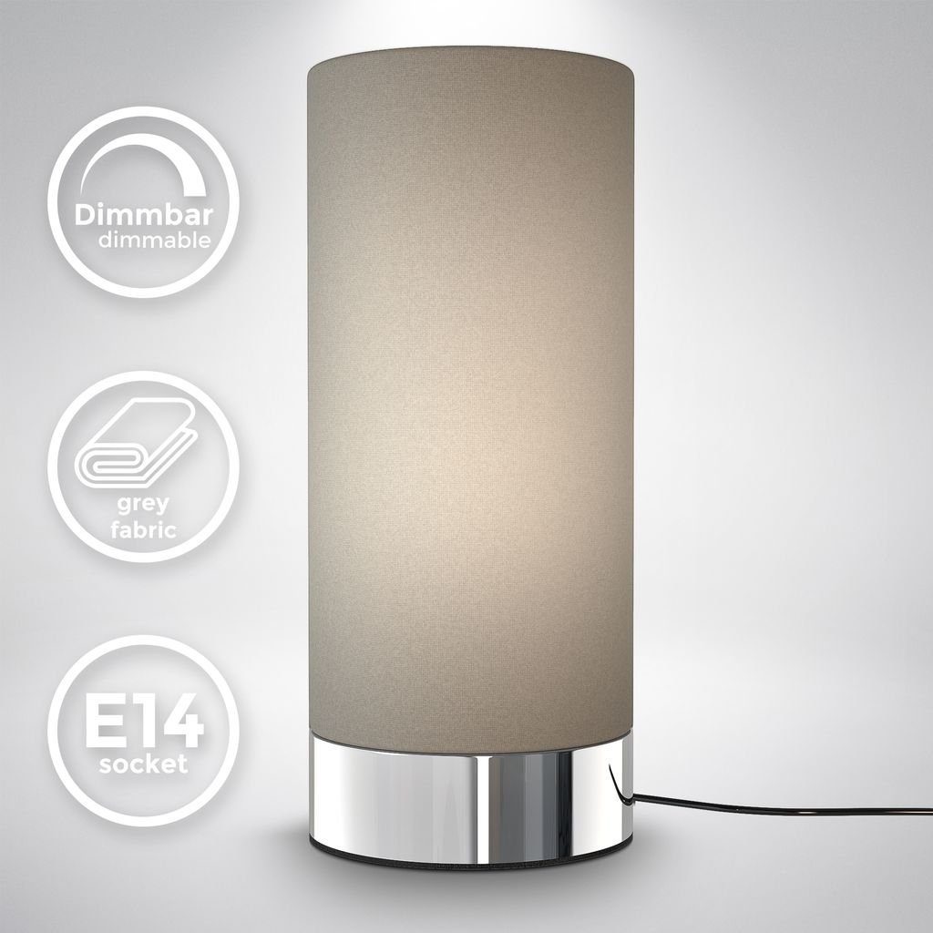 dimmbar E14 Touchfunktion Chrom - Tischleuchte Tischlampe BKL1438, Wohnzimmer Nachttischlampe B.K.Licht Taupe Leuchtmittel, Stoff ohne Schlafzimmer