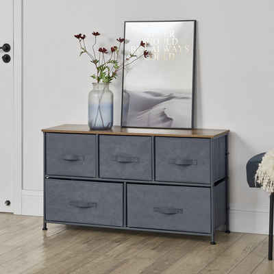 pro.tec Sideboard, Hoya Sideboard Beistelltisch mit 5 Schubladen aus Vliesstoff Grau