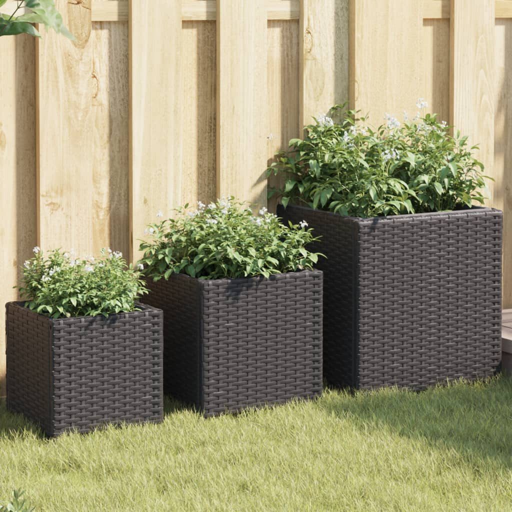 vidaXL Blumentopf Pflanzkübel 3 Stk. Schwarz Poly Rattan (1 St)