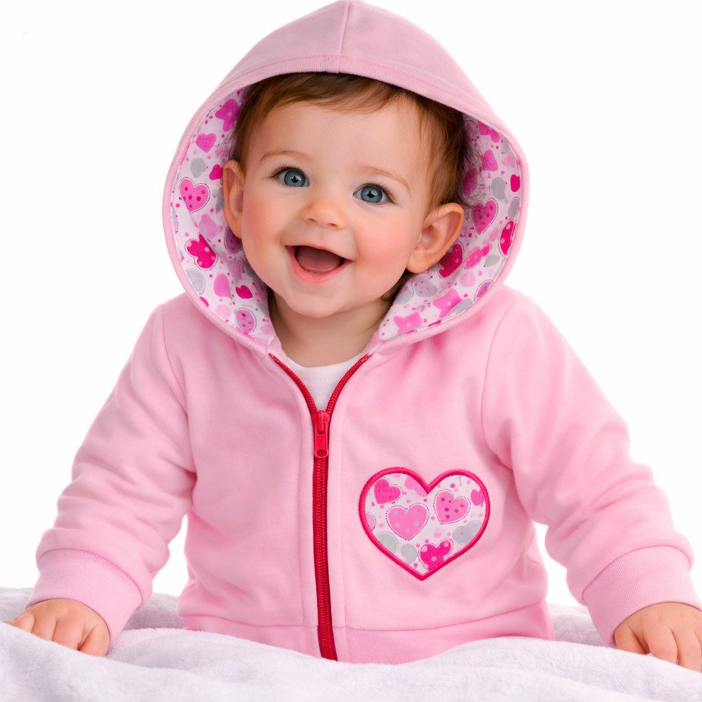 La Bortini Sweatjacke Baby Jacke leichtes Jäckchen in Rosa mit Herzchen doppellagig aus reiner Baumwolle, 50 56 62 68 74 80 86 92 98