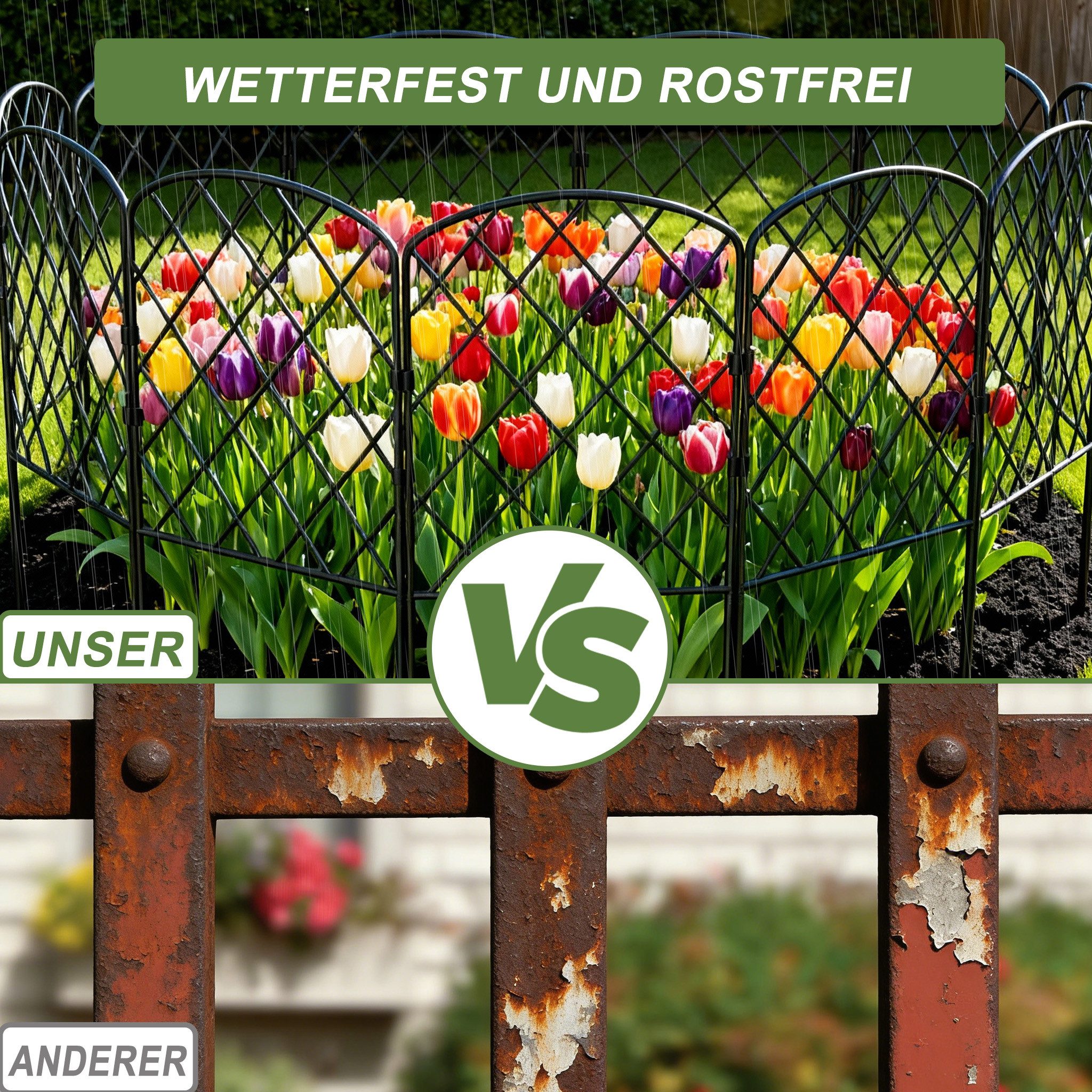 FIVMEN Gartenzaun Tierbarriere Zaun aus Metall Dekorativer Hundezaun Outdoor Tier, (10pcs/25pcs), Outdoor Tier Barriere für Tierbarriere 60 x 32cm (Rhombus) – Bild 3 von 5