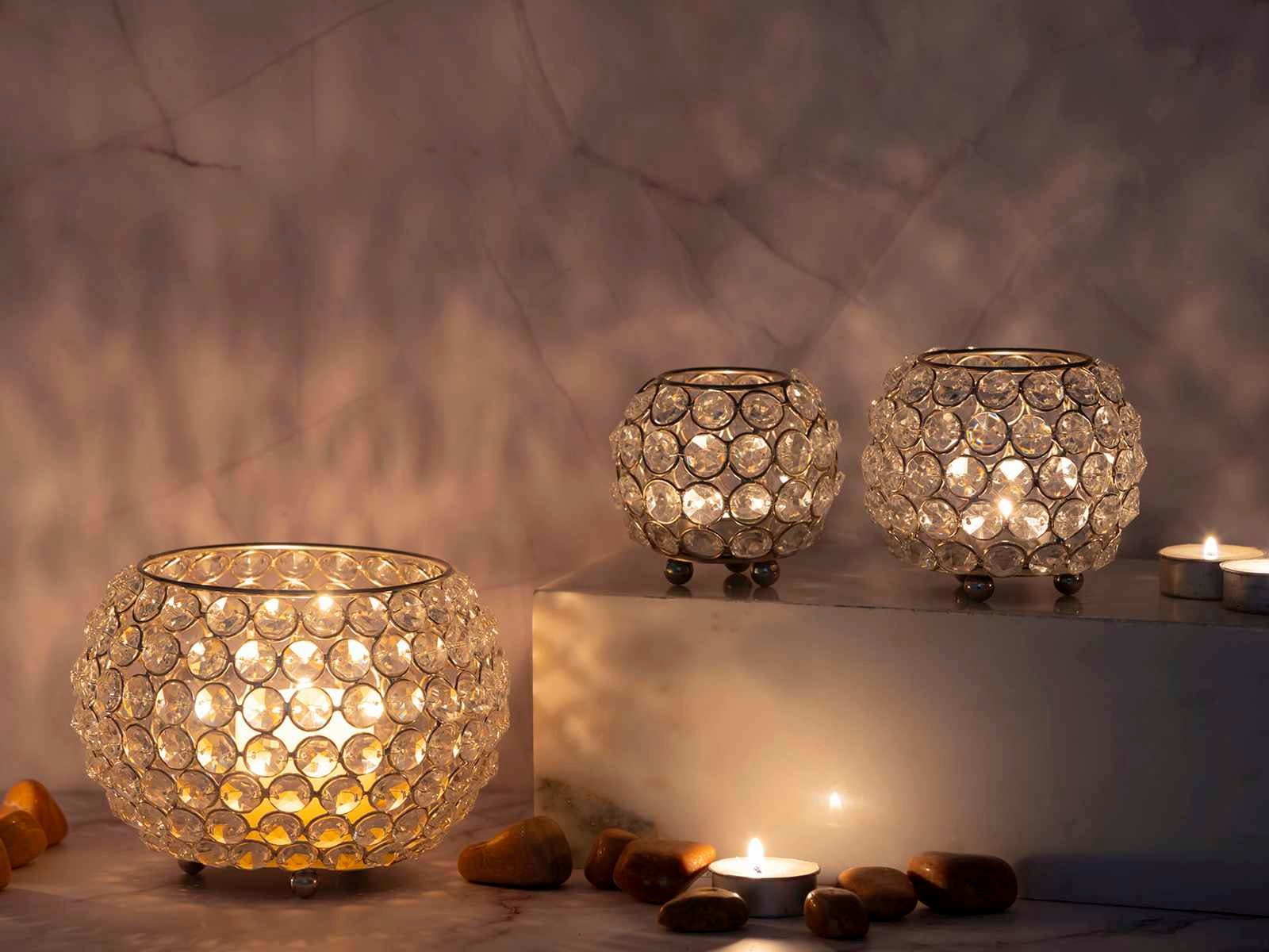 Kerzenständer Set Crystal silber Windlicht Kerzenhalter Teelichthalter gold 3-teilig Casamia o.