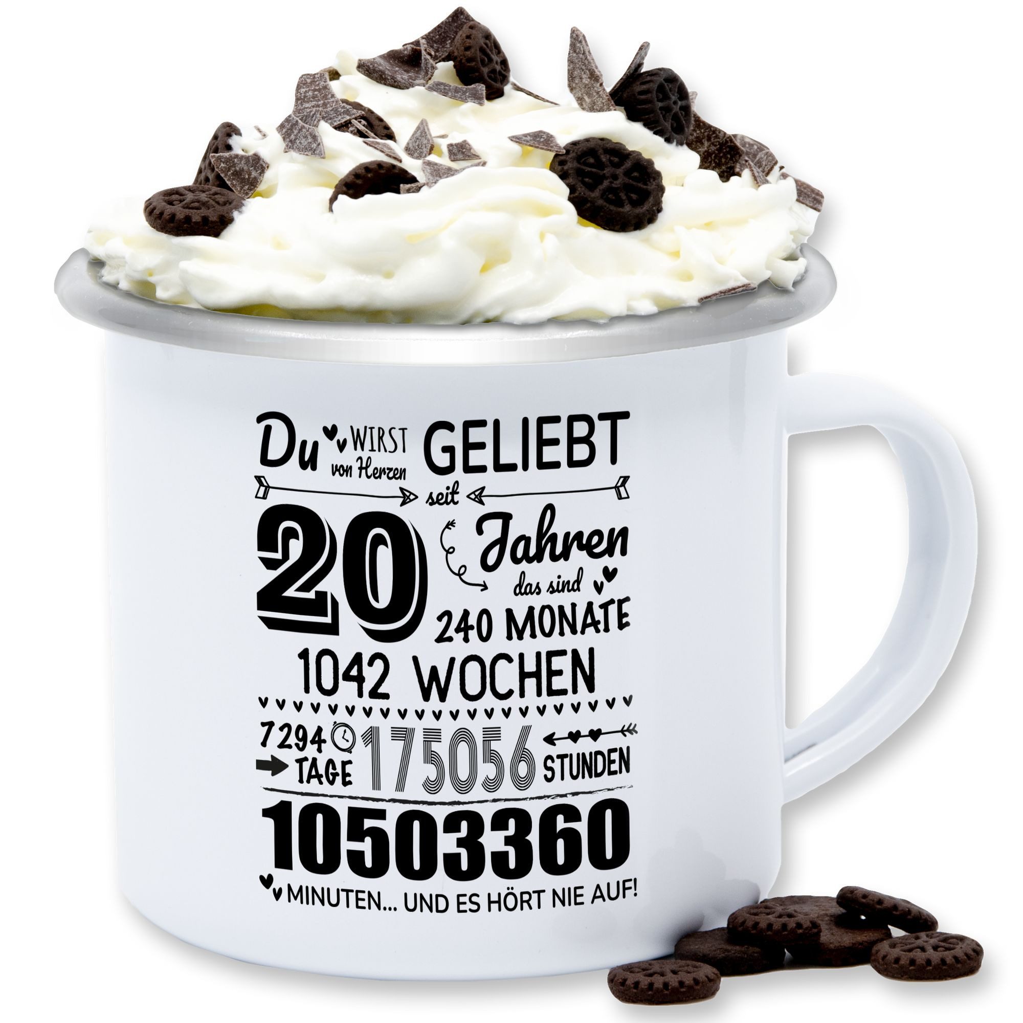 Shirtracer Tasse 20 Jahre - Du wirst von Herzen geliebt, 20. Geburtstag, 20 Jahre Geb, 1-tlg., Stahlblech, 20. Geburtstag Tasse