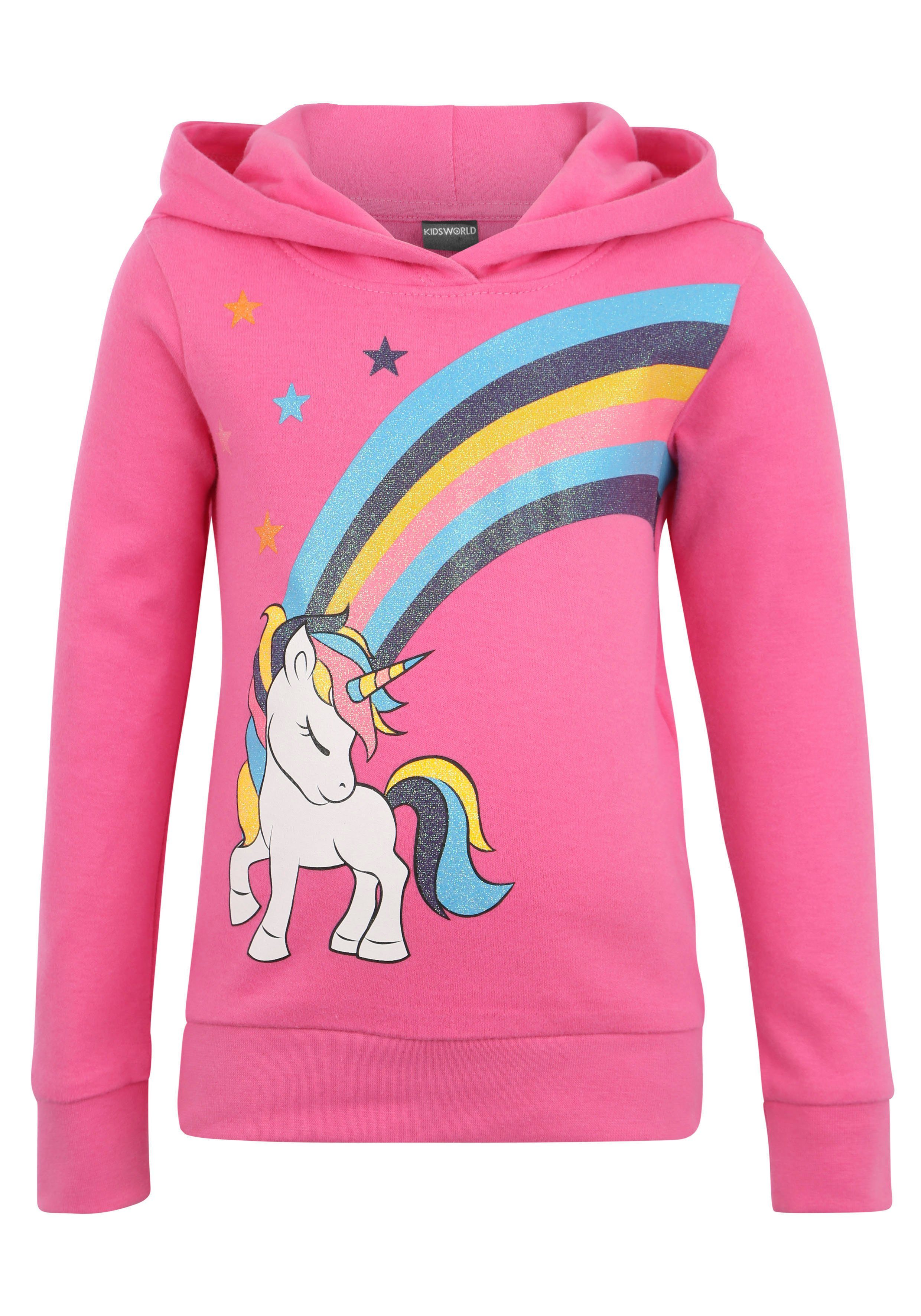 KIDSWORLD Langarmshirt EINHORN Regenbogen Langarm, Basic-Passform, bedruckt, aus Baumwolle