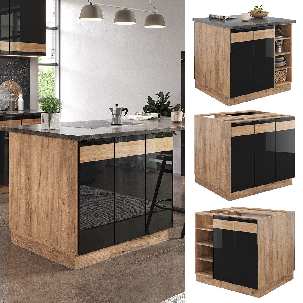 Vicco Unterschrank Fame-Line, Schwarz Hochglanz/Goldkraft Eiche, günstig online kaufen