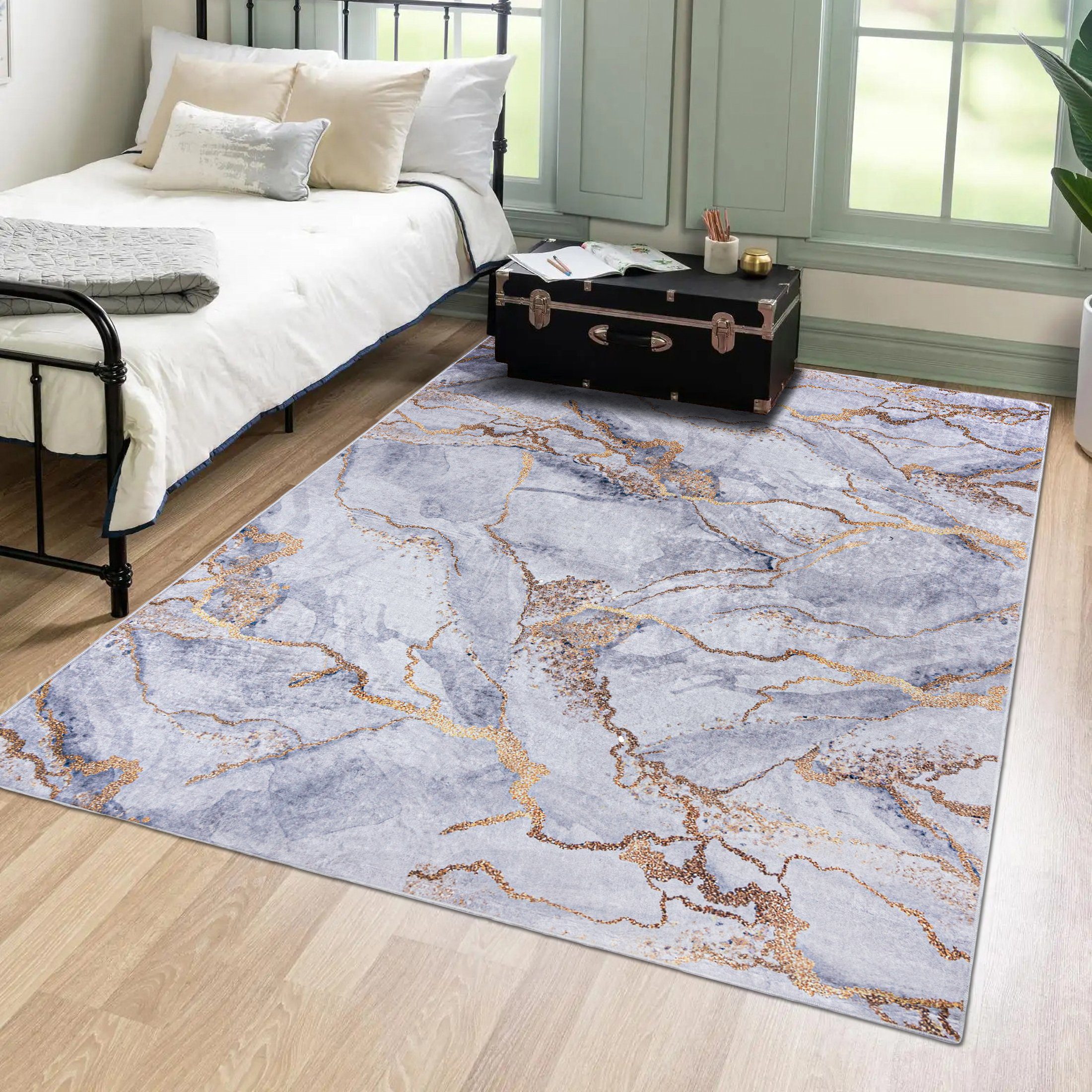 Mazovia Designteppich Modern Teppich für Wohnzimmer, Schlafzimmer, Esszimmer, 80 x 150 cm, Kurflor, Waschbar in Waschmaschine, Höhe 5 mm, Rutschfest – Bild 2 von 5